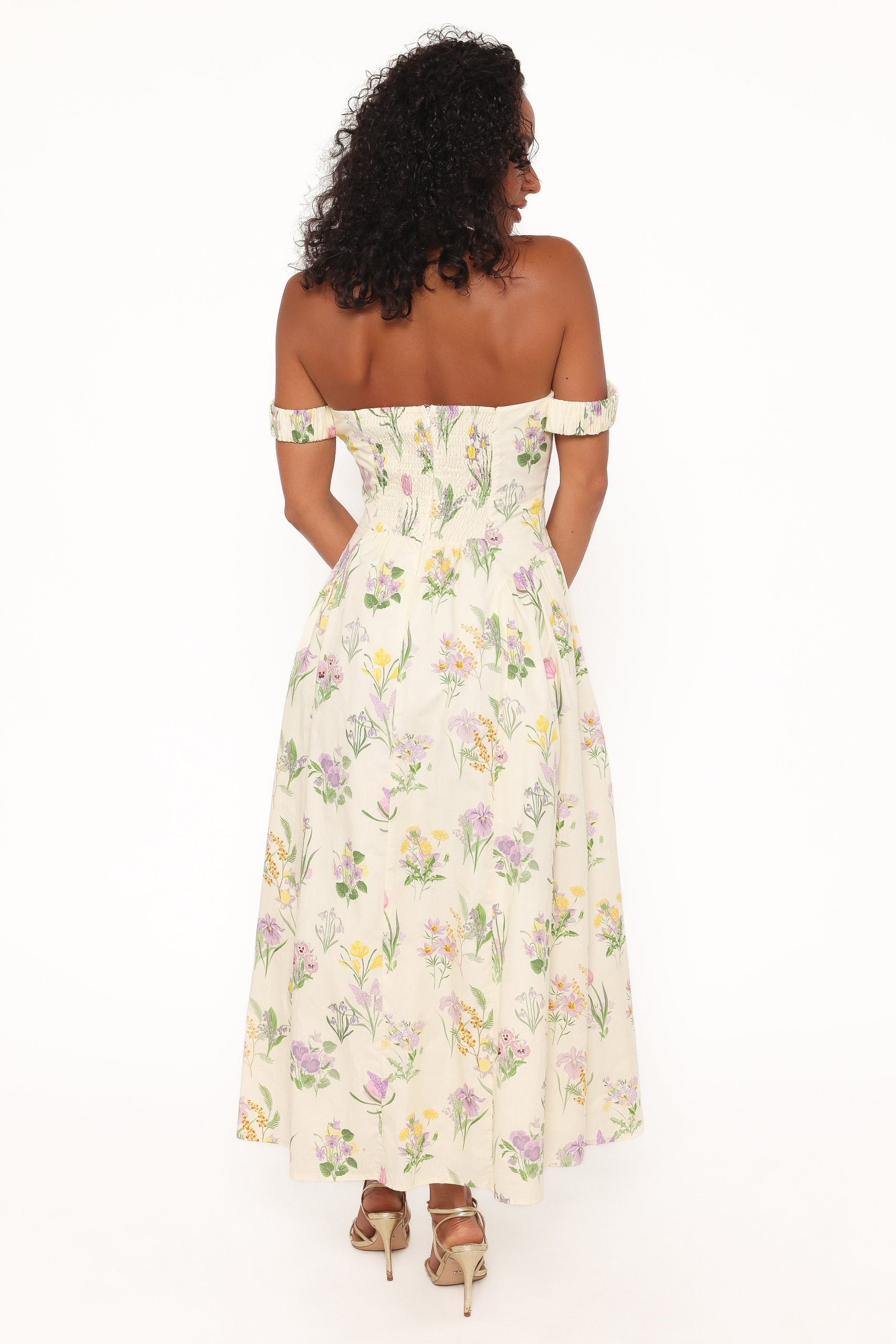 Larni Off Shoulder Midi Dress - Lavender Multi - Image 4