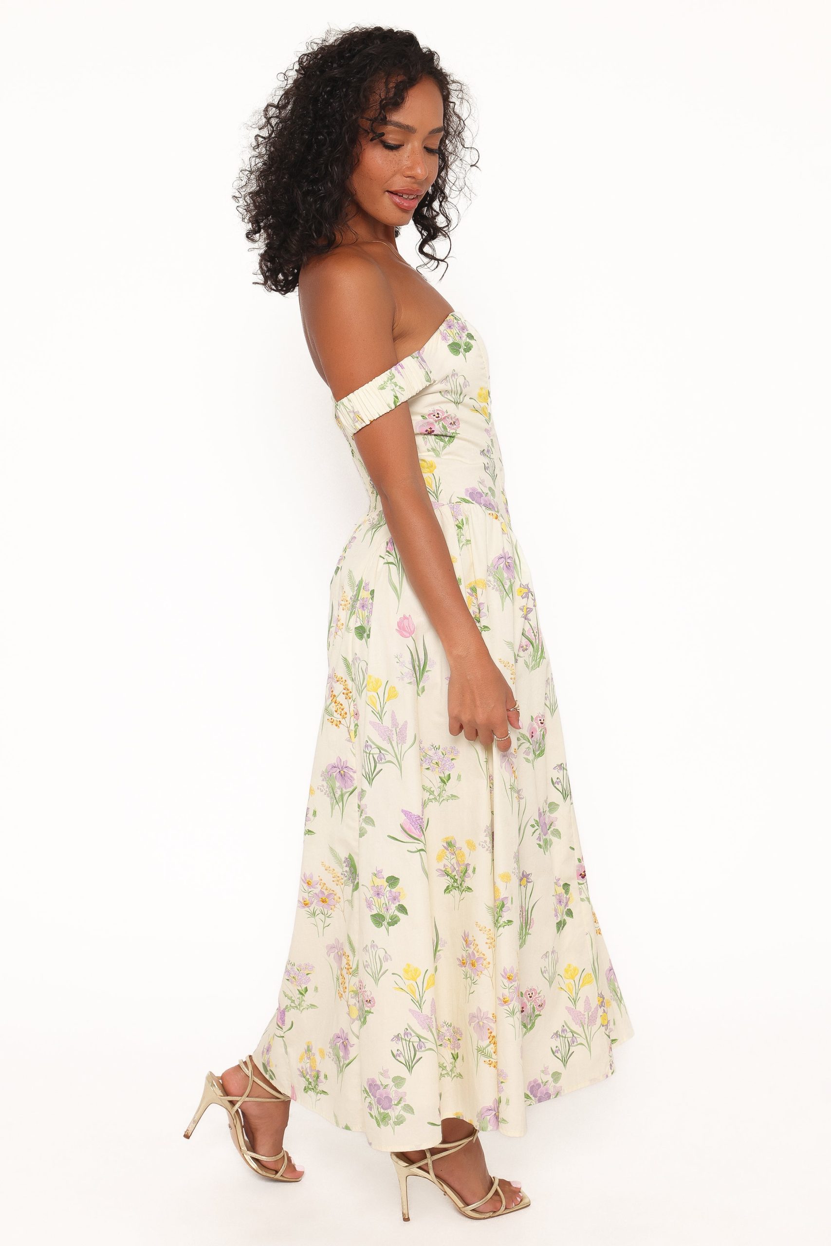 Larni Off Shoulder Midi Dress - Lavender Multi - Image 3