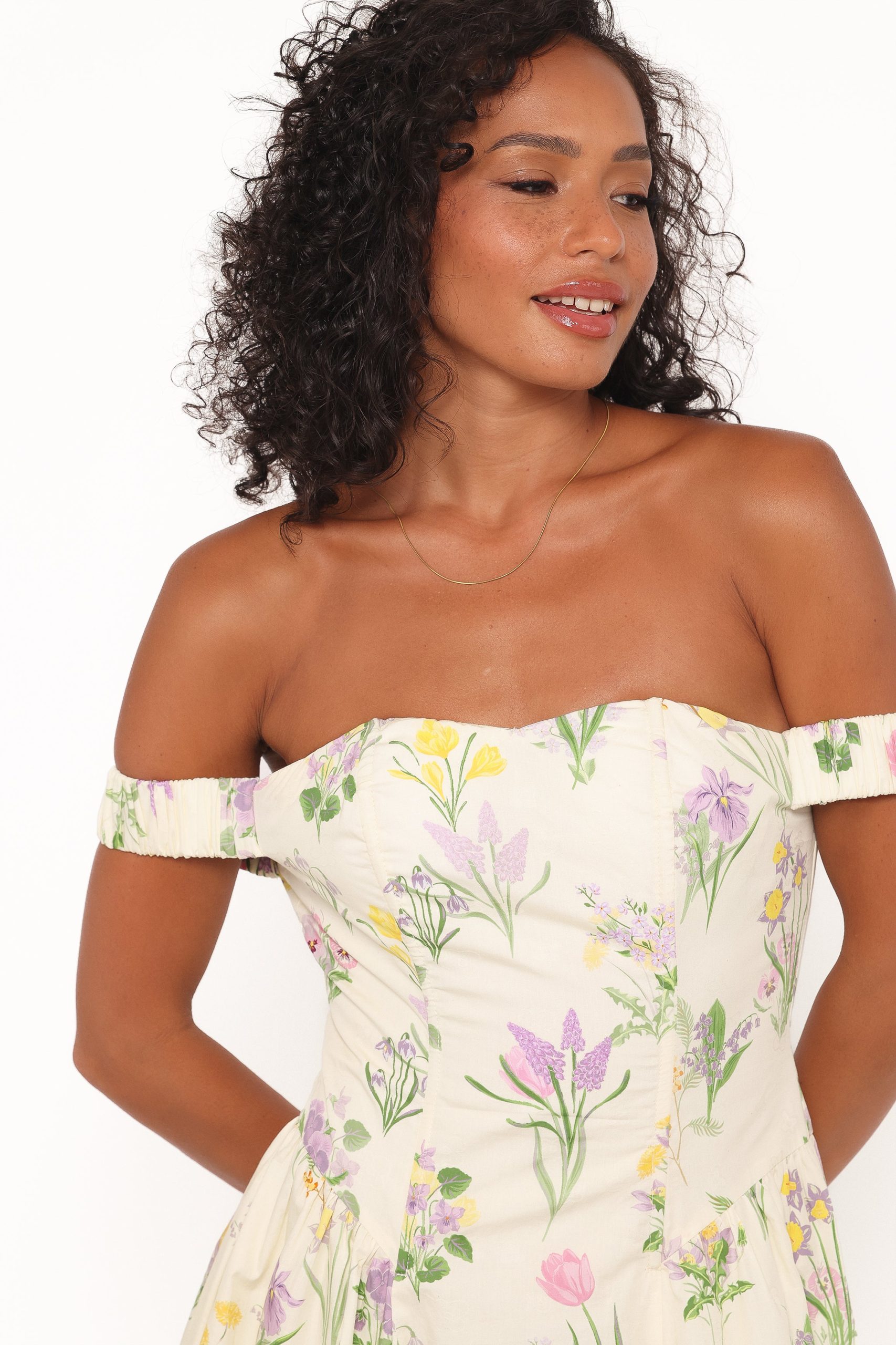 Larni Off Shoulder Midi Dress - Lavender Multi - Image 2