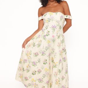 Larni Off Shoulder Midi Dress - Lavender Multi