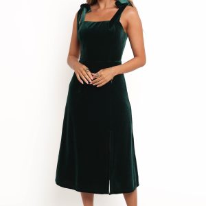 Laurel Velvet Midi Dress - Emerald Green