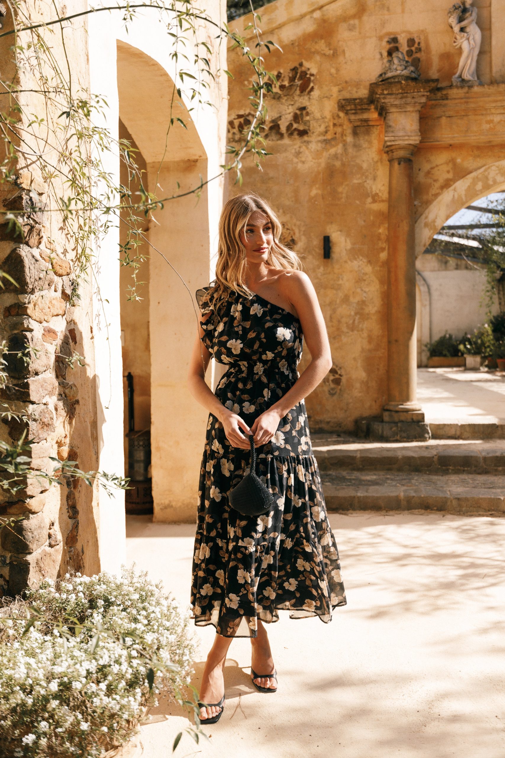 Layley One Shoulder Maxi Dress - Black Floral - Image 8