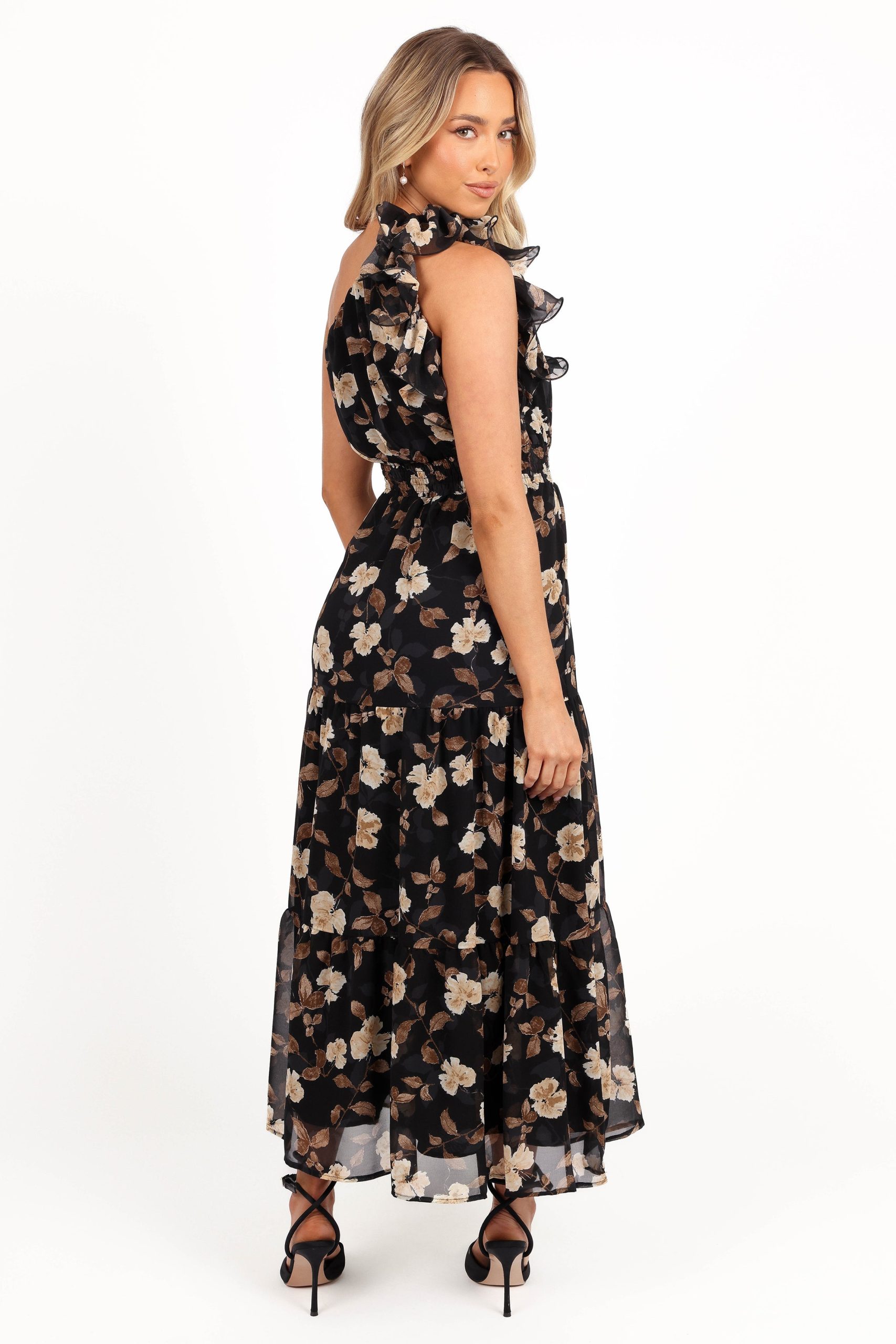 Layley One Shoulder Maxi Dress - Black Floral - Image 4