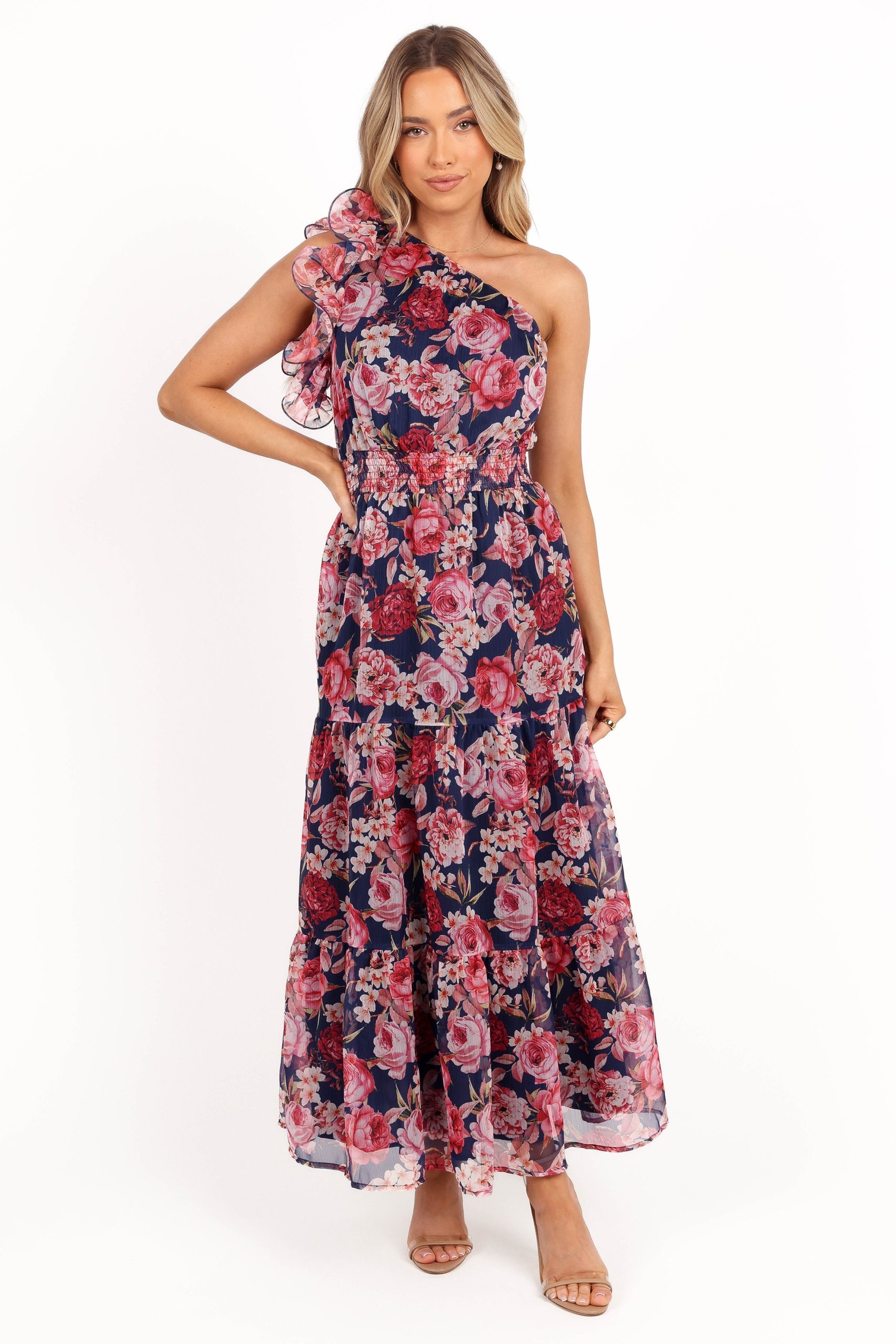 Layley One Shoulder Maxi Dress - Navy Floral - Image 4