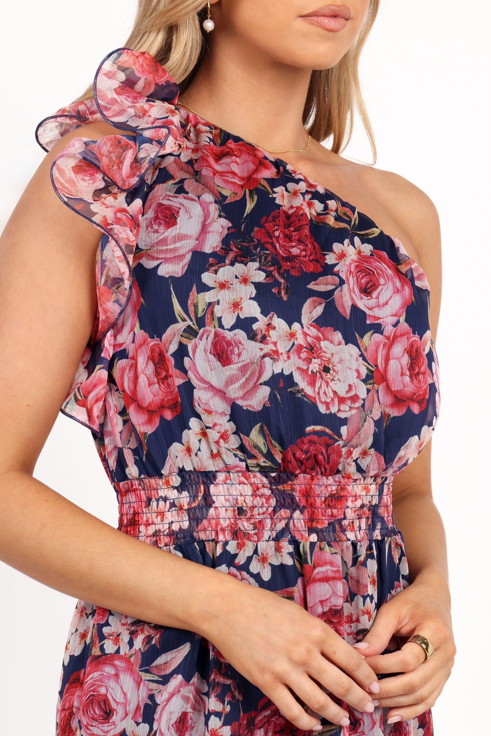 Layley One Shoulder Maxi Dress - Navy Floral - Image 5