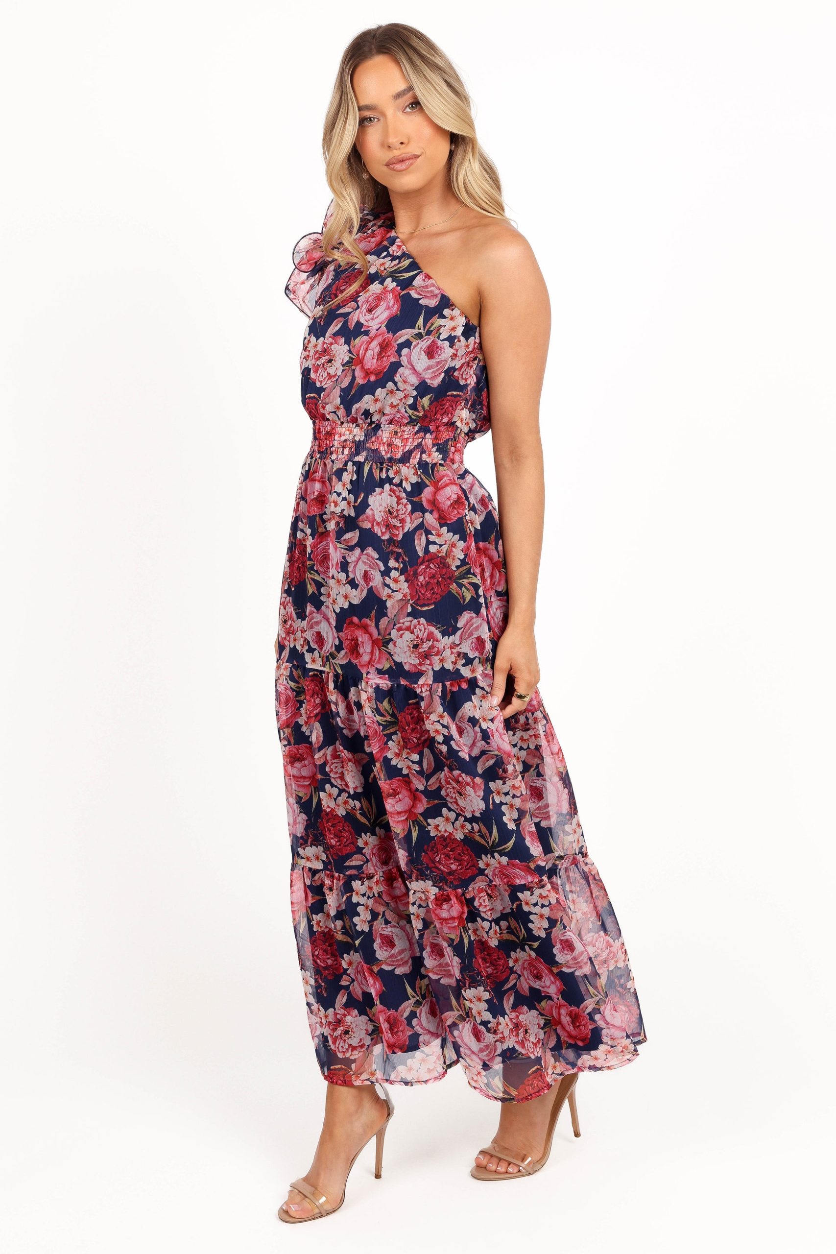 Layley One Shoulder Maxi Dress - Navy Floral - Image 2