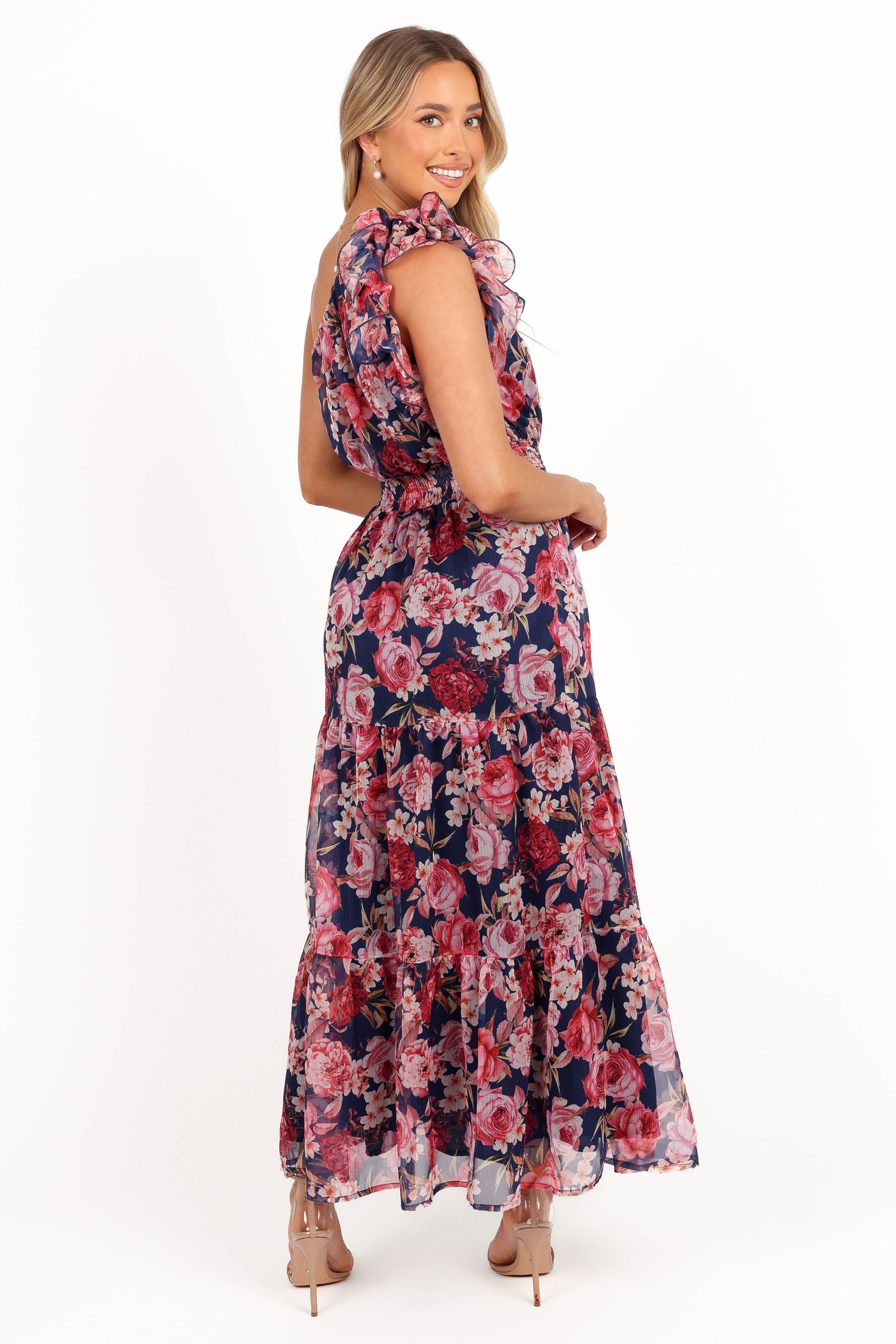 Layley One Shoulder Maxi Dress - Navy Floral - Image 6