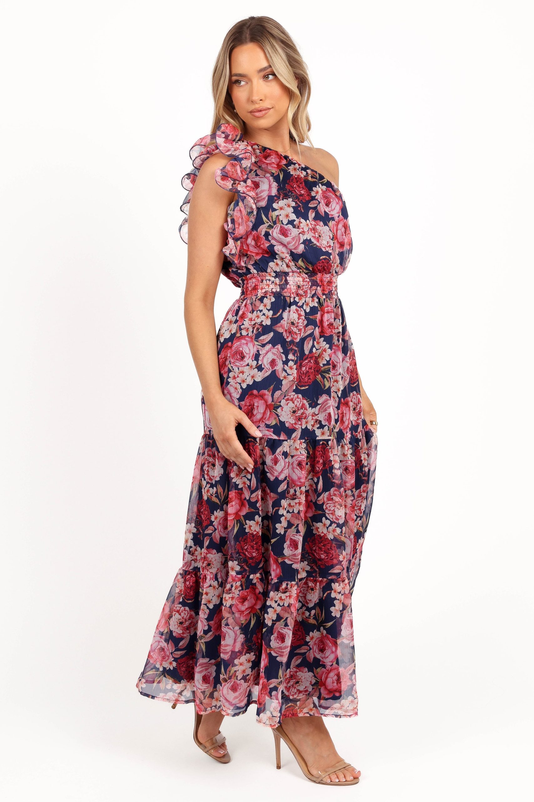 Layley One Shoulder Maxi Dress - Navy Floral - Image 7