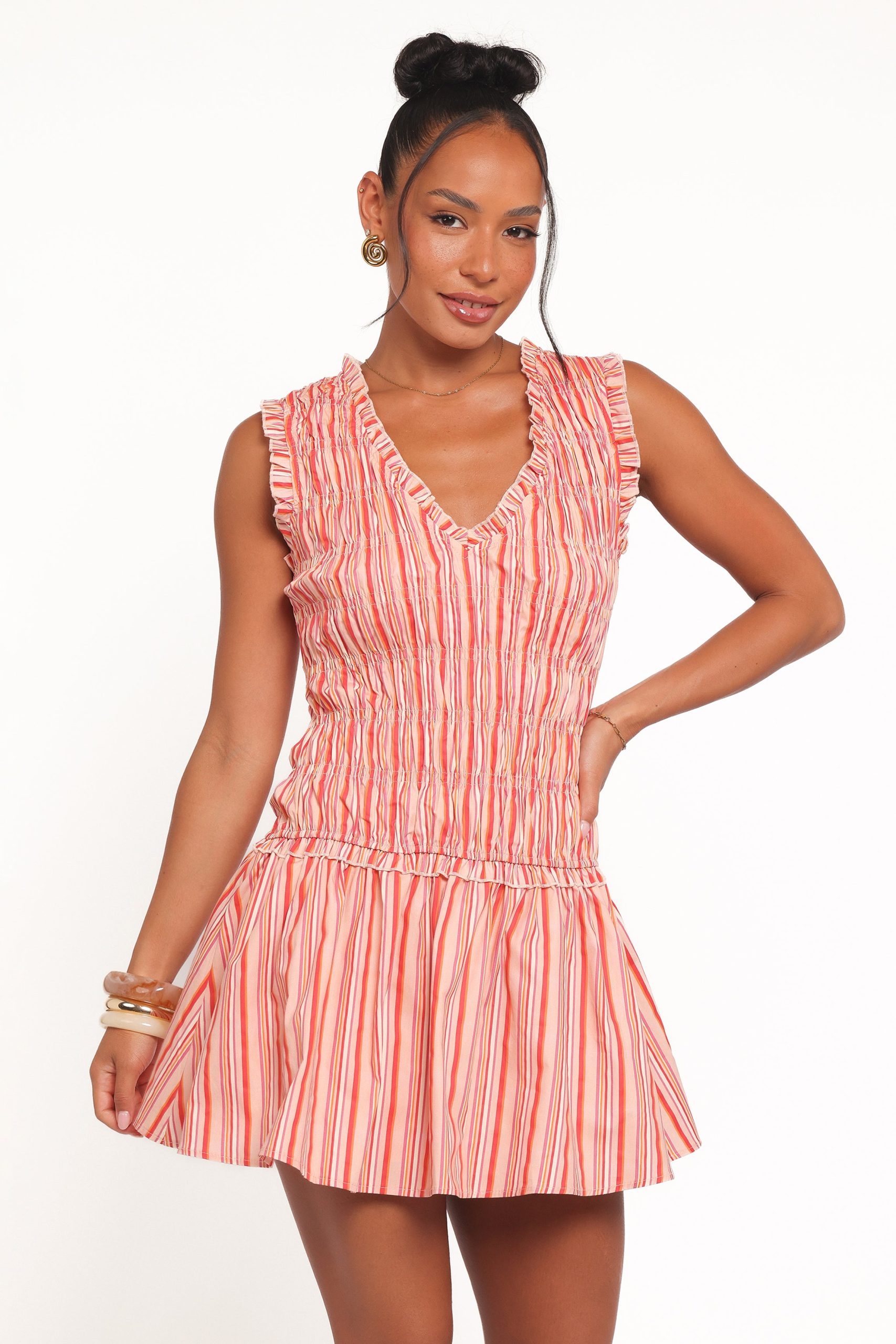 Leabrook Mini Dress - Peach Stripe - Image 2