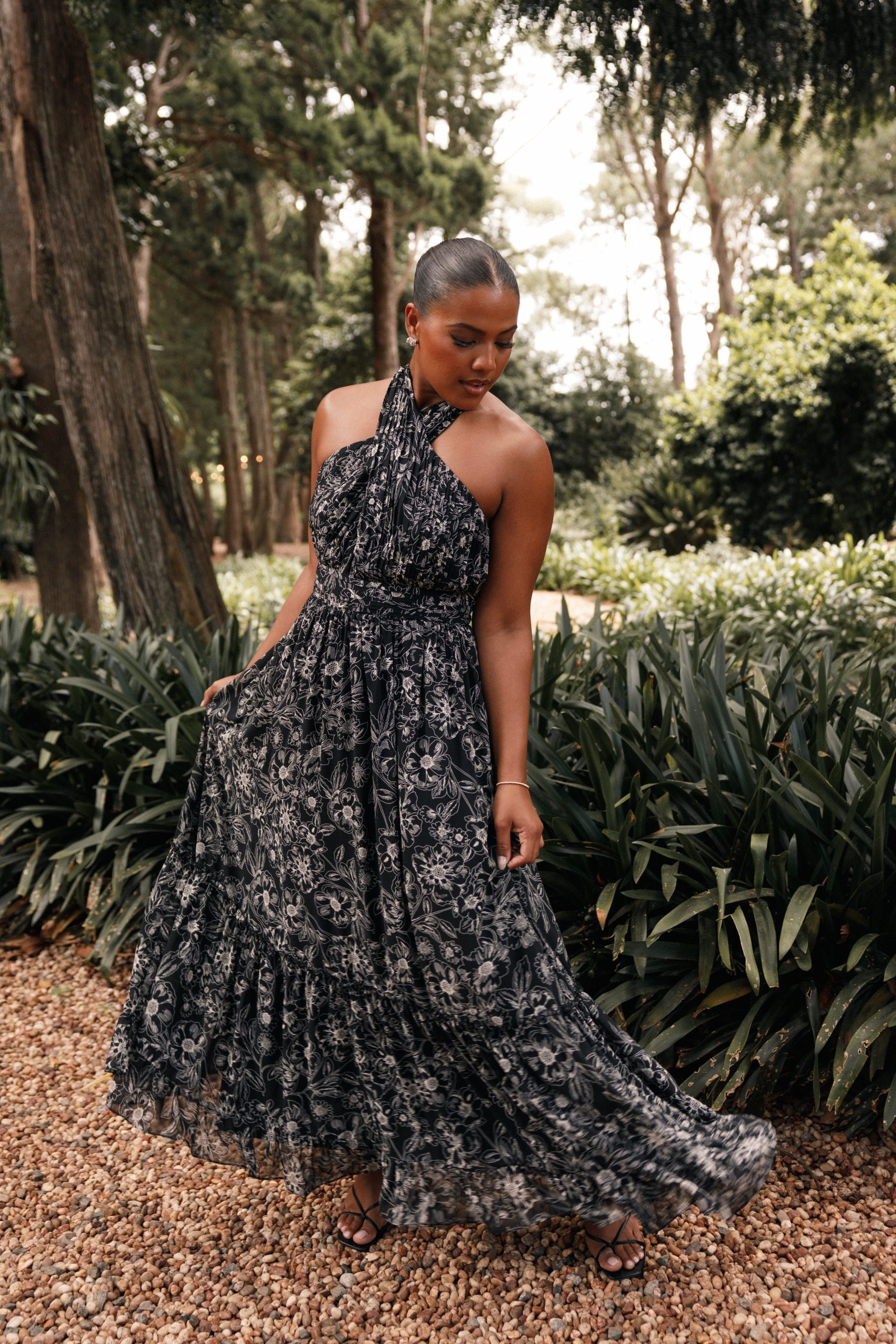 Lennon Halterneck Maxi Dress - Black Floral - Image 4