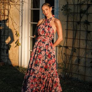 Lennon Halterneck Maxi Dress - Navy Floral