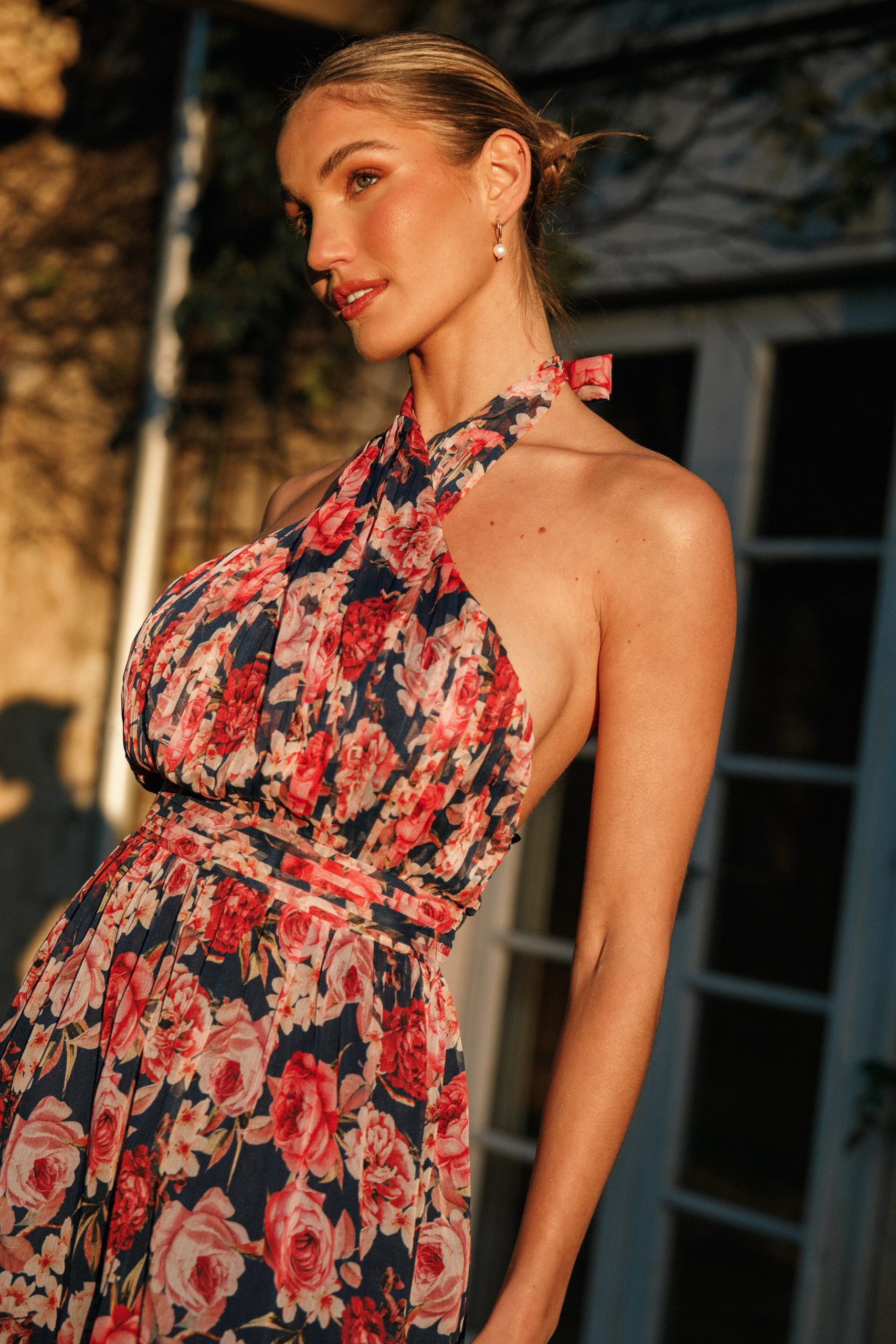 Lennon Halterneck Maxi Dress - Navy Floral - Image 2