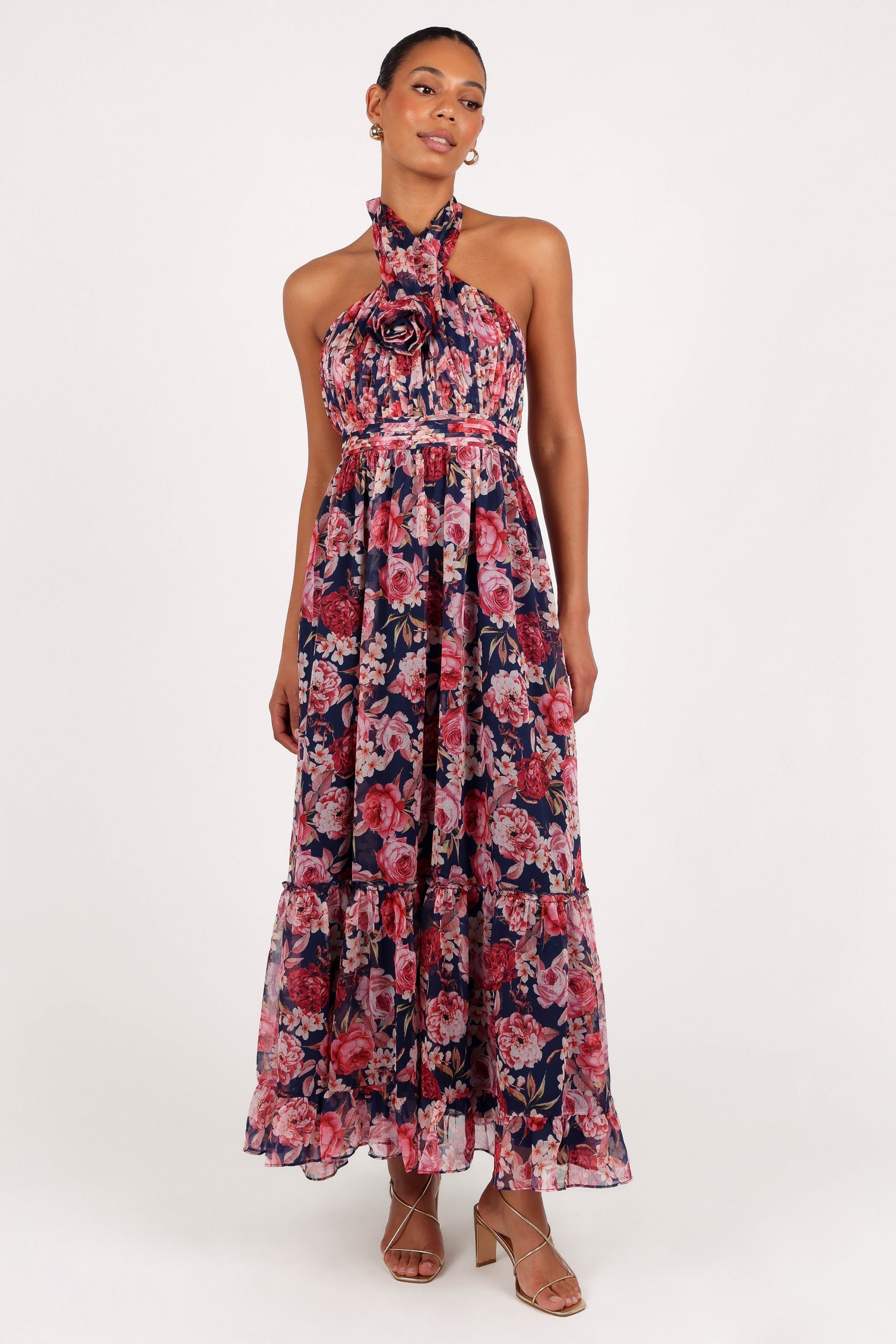 Lennon Halterneck Maxi Dress - Navy Floral - Image 3