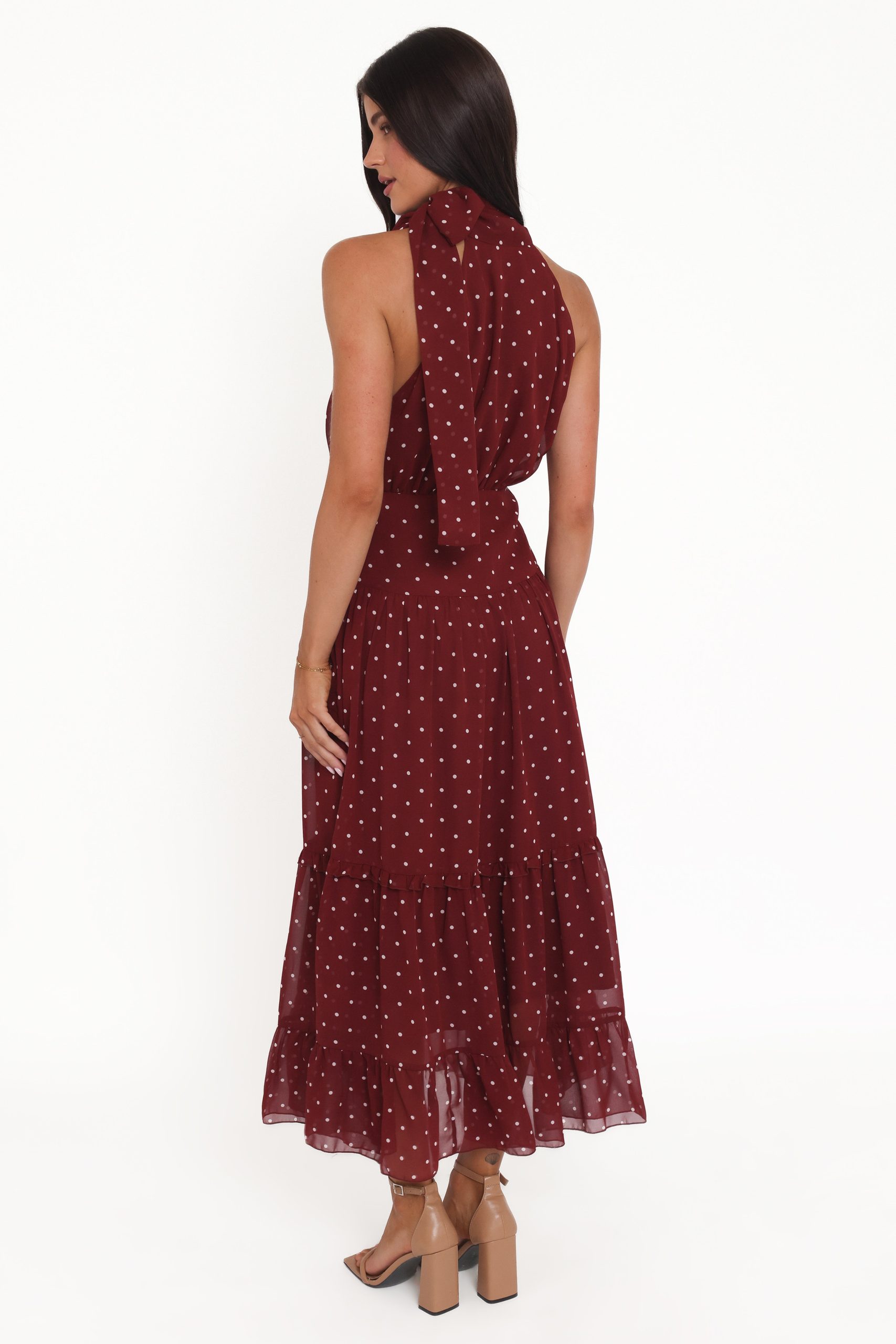 Leona Halterneck Maxi Dress - Red Polka Dot - Image 4