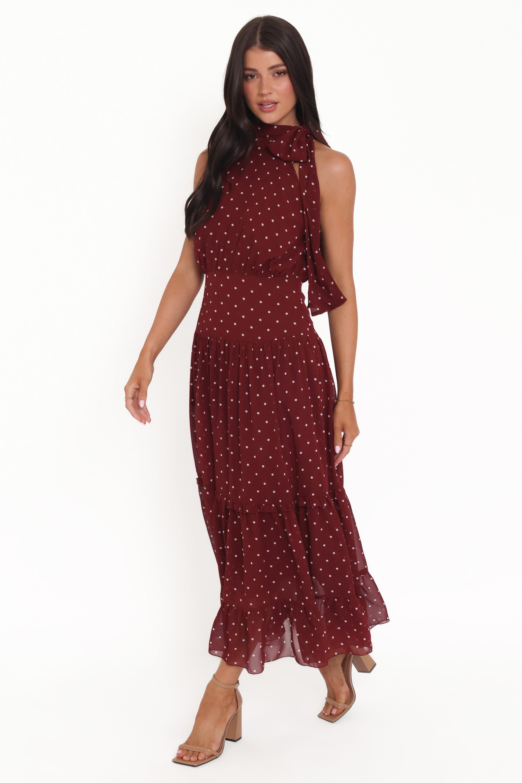 Leona Halterneck Maxi Dress - Red Polka Dot - Image 3