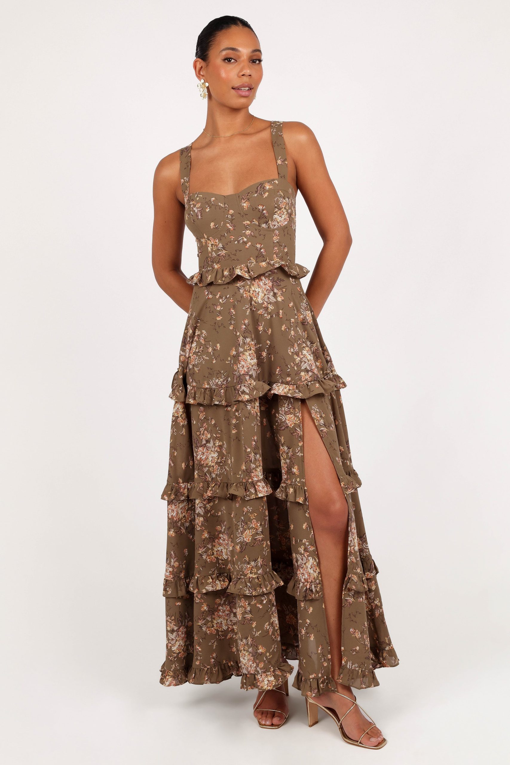 Lillee Tiered Maxi Dress - Olive Print - Image 3