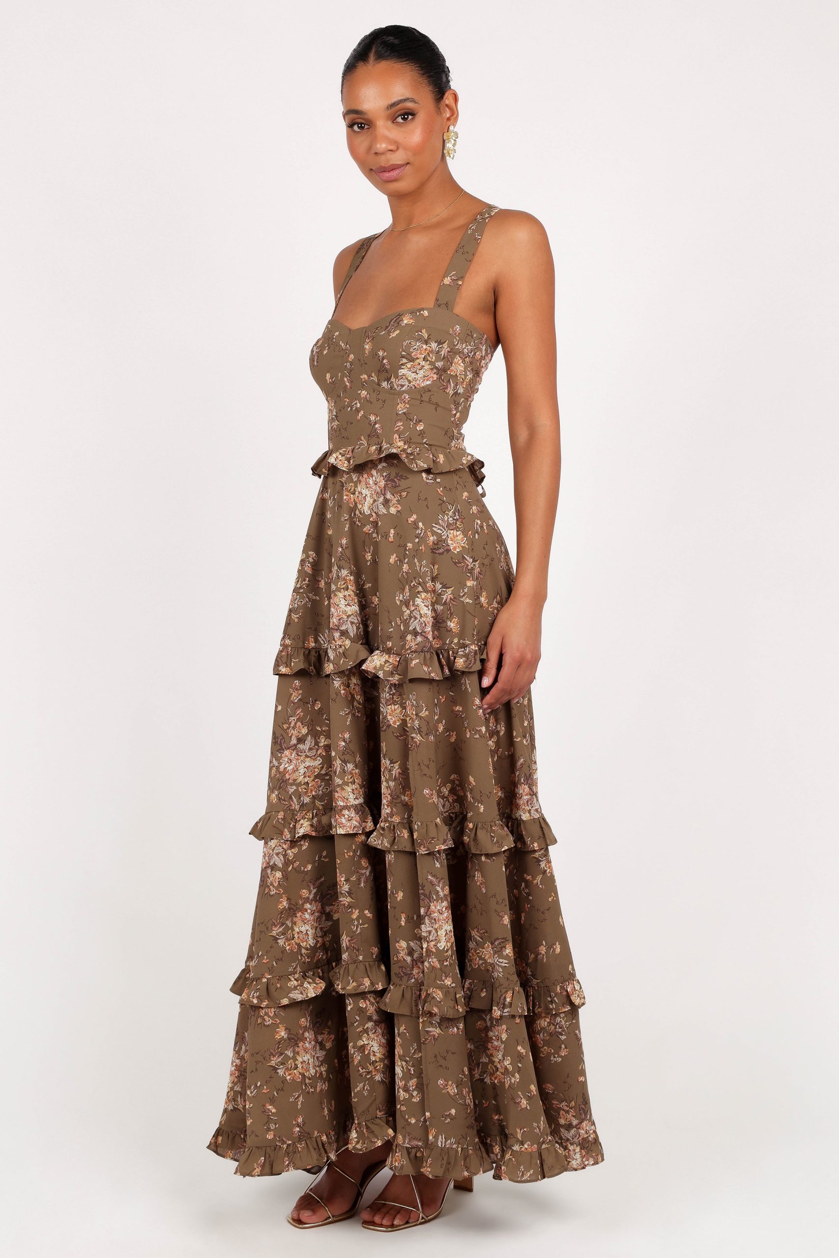 Lillee Tiered Maxi Dress - Olive Print - Image 5