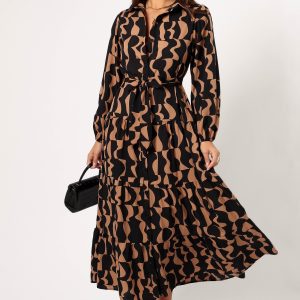Lincoln Long Sleeve Maxi Dress - Black/Beige
