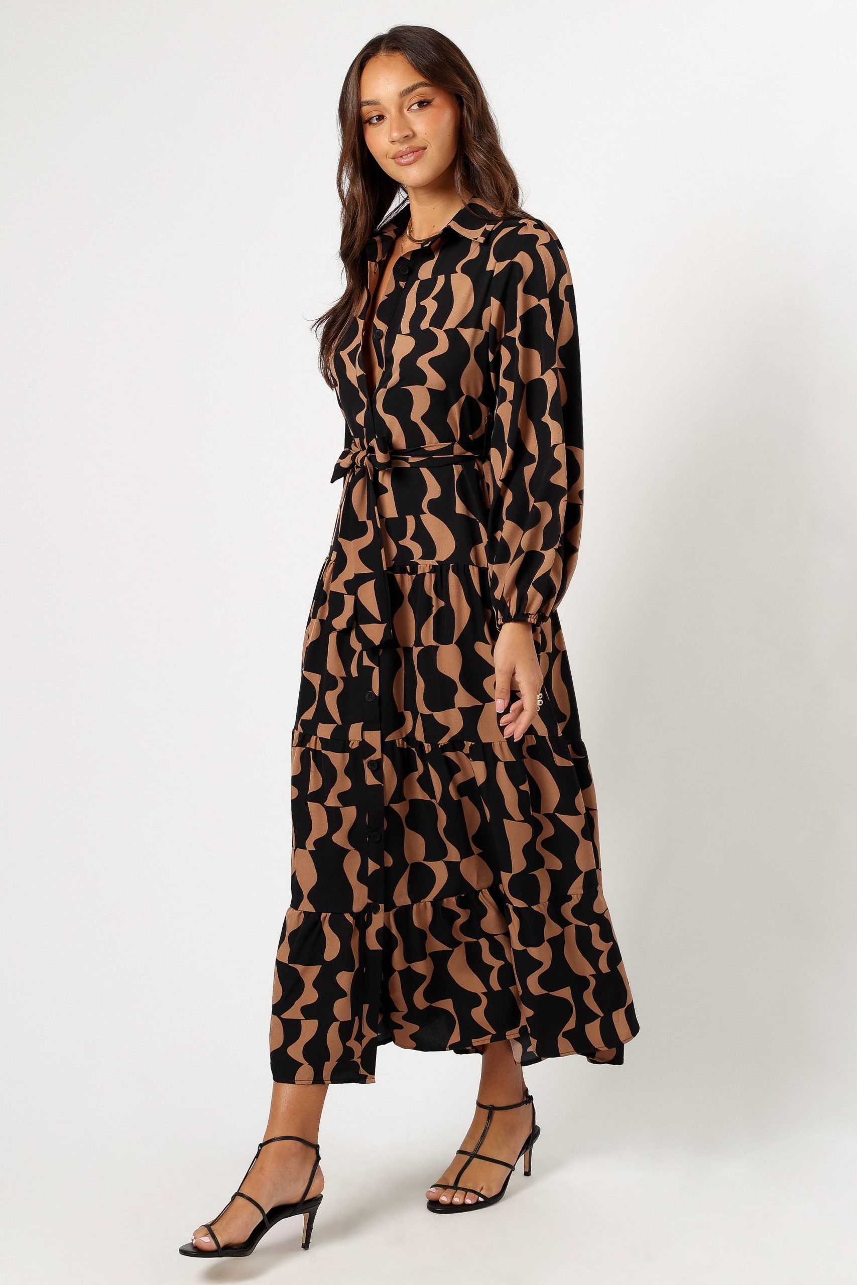 Lincoln Long Sleeve Maxi Dress - Black/Beige - Image 3
