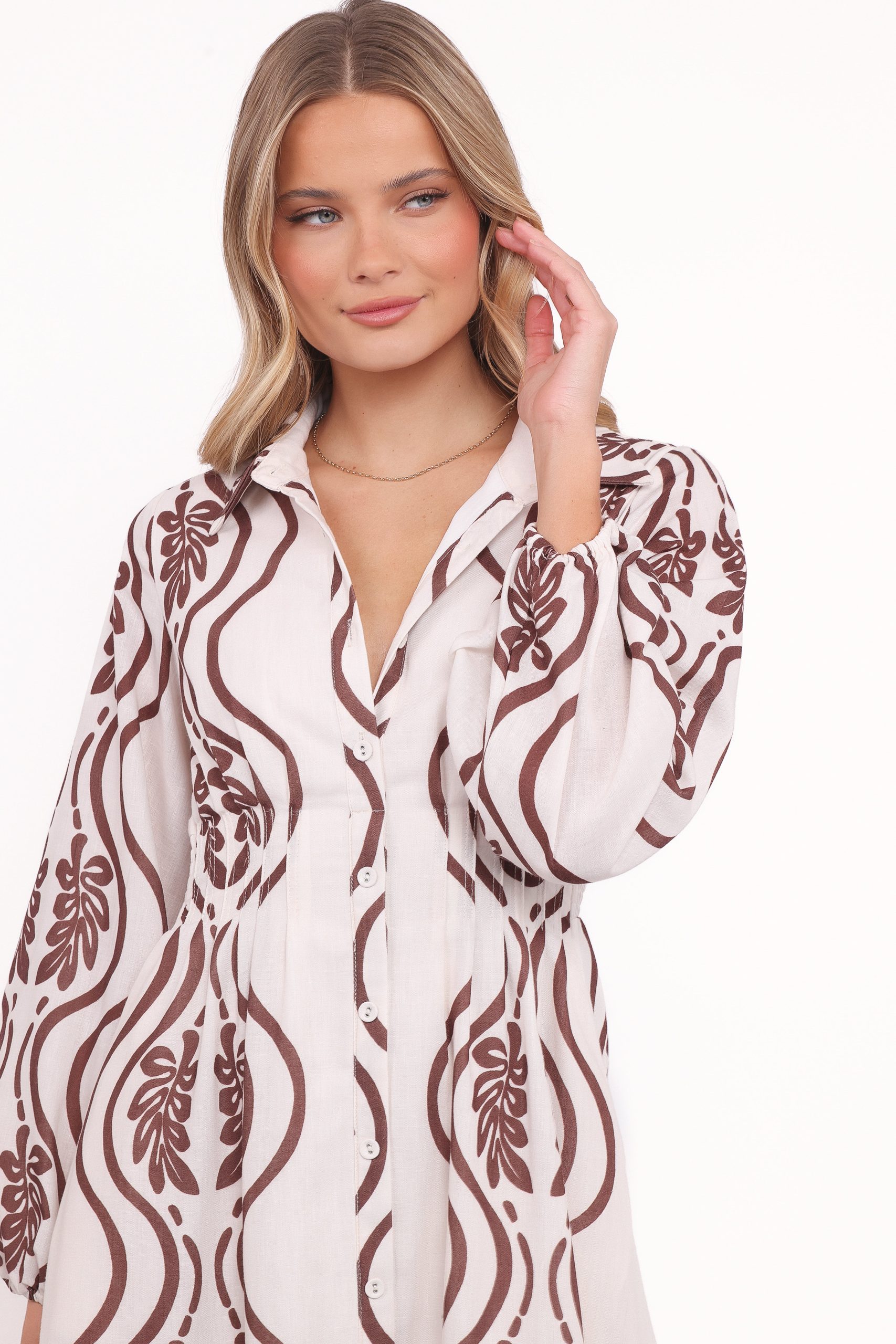 Lira Long Sleeve Midi Dress - Brown Print - Image 2