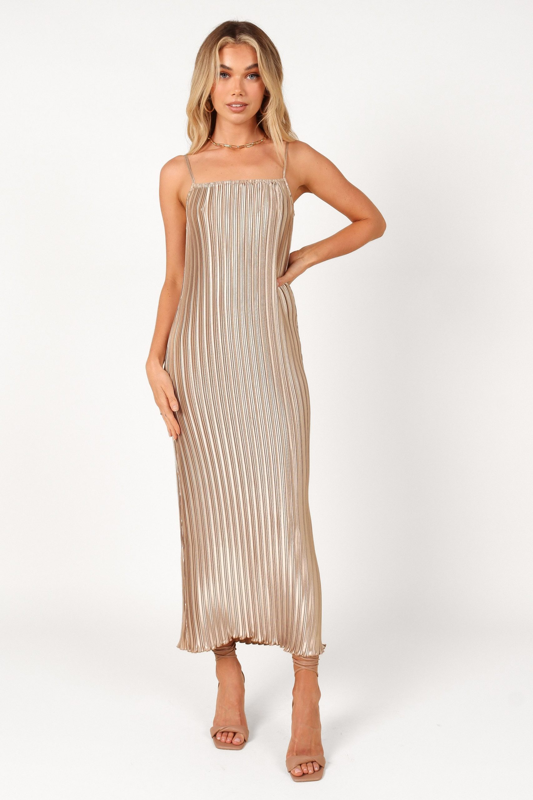 Liza Pleated Maxi Dress - Gold - Image 6