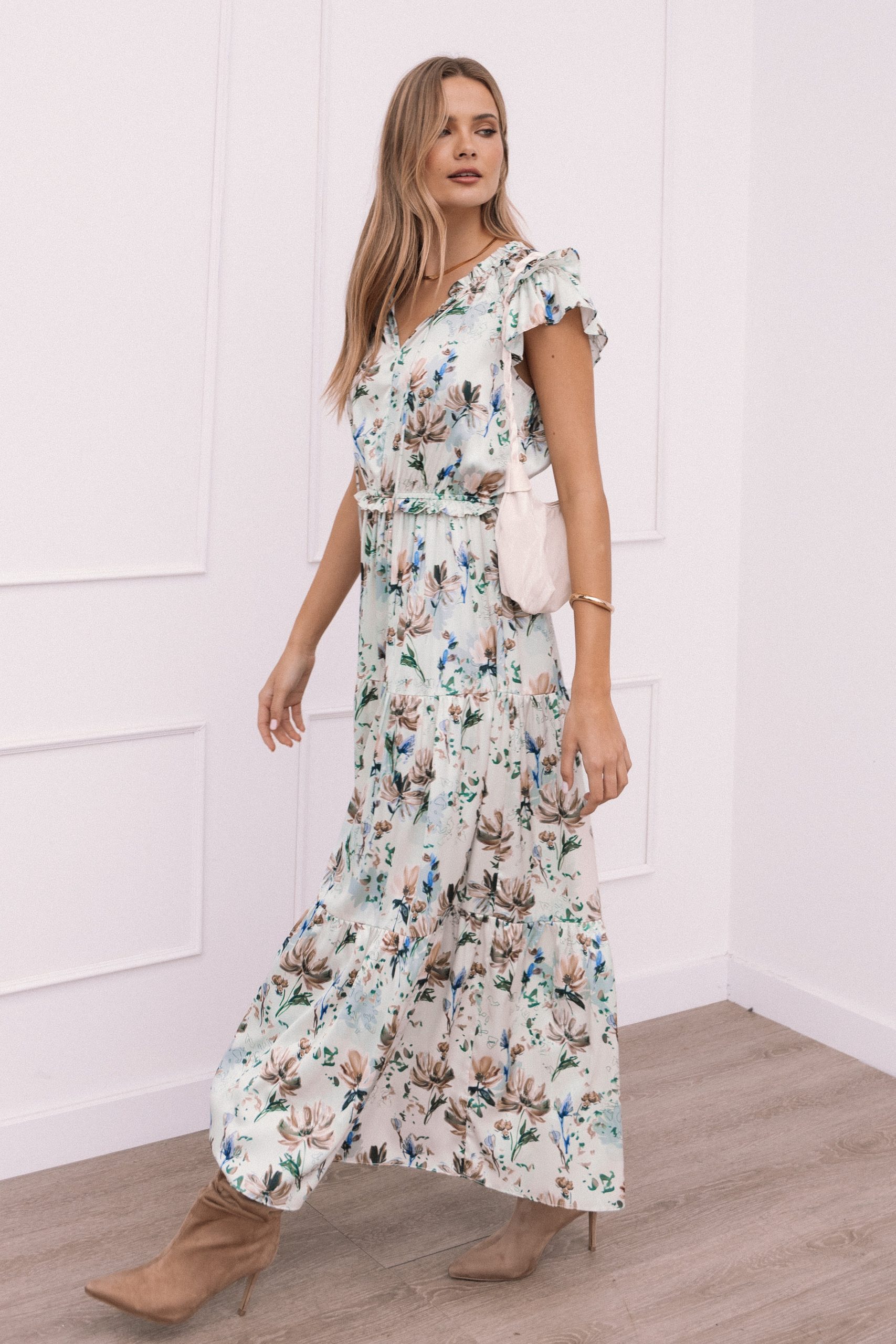 Lizzie Midi Dress - Cream Floral - Image 2