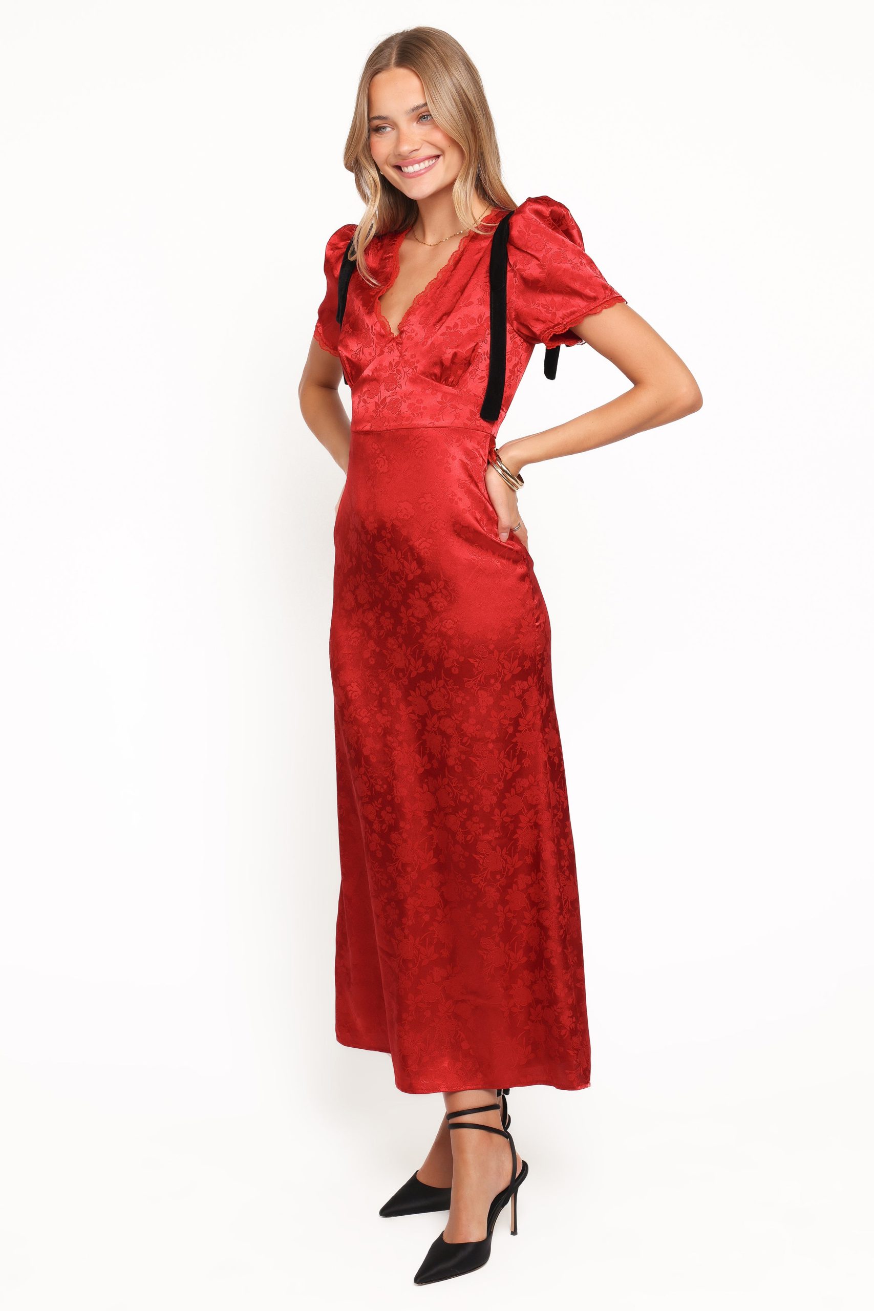 Lomandra Maxi Dress - Red Jacquard - Image 3