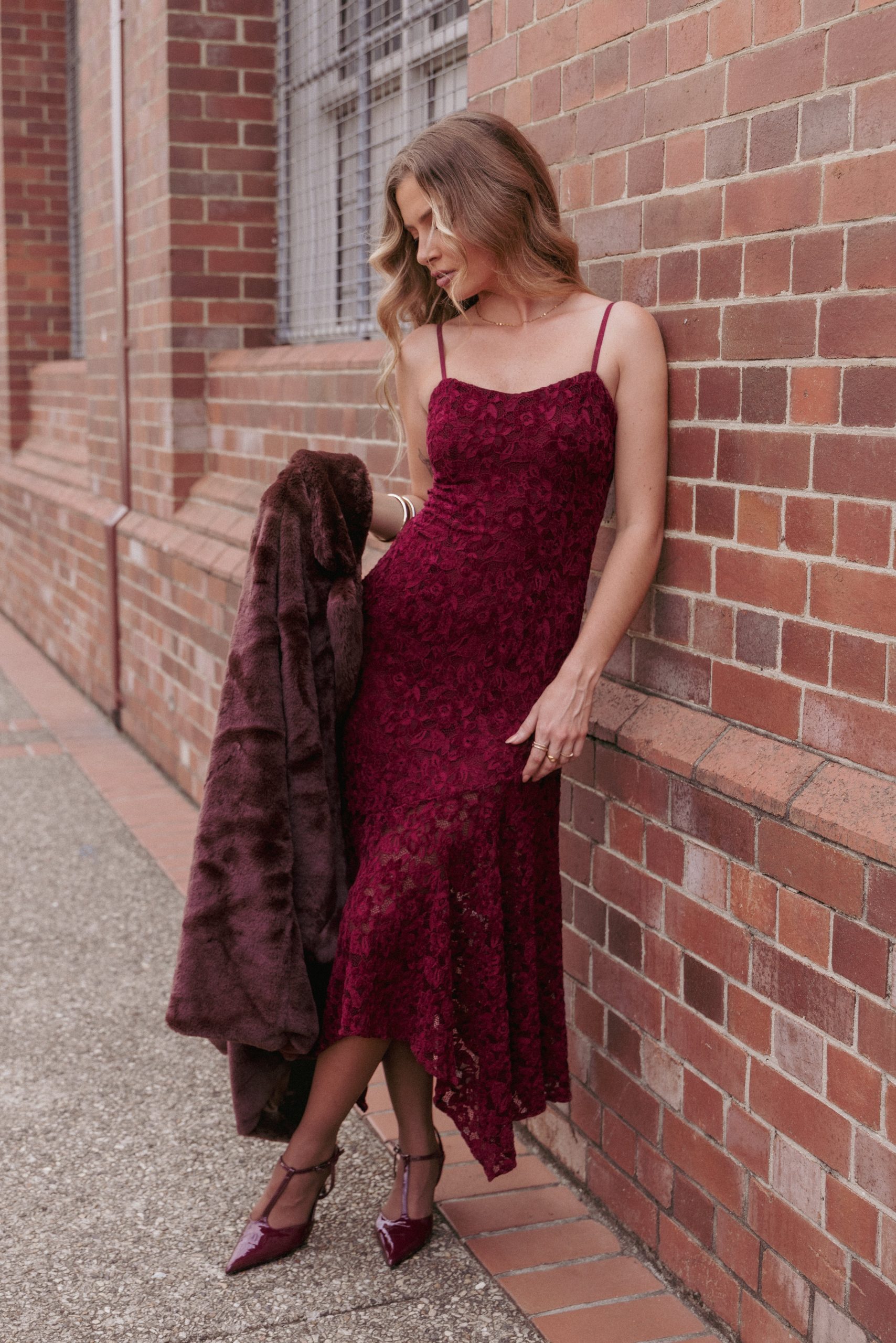 Lorde Midi Dress - Burgundy Lace - Image 9