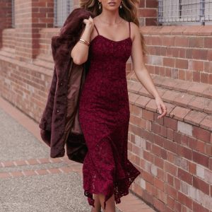 Lorde Midi Dress - Burgundy Lace