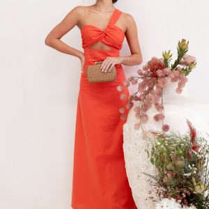 Luna One Shoulder Maxi Dress - Tangerine