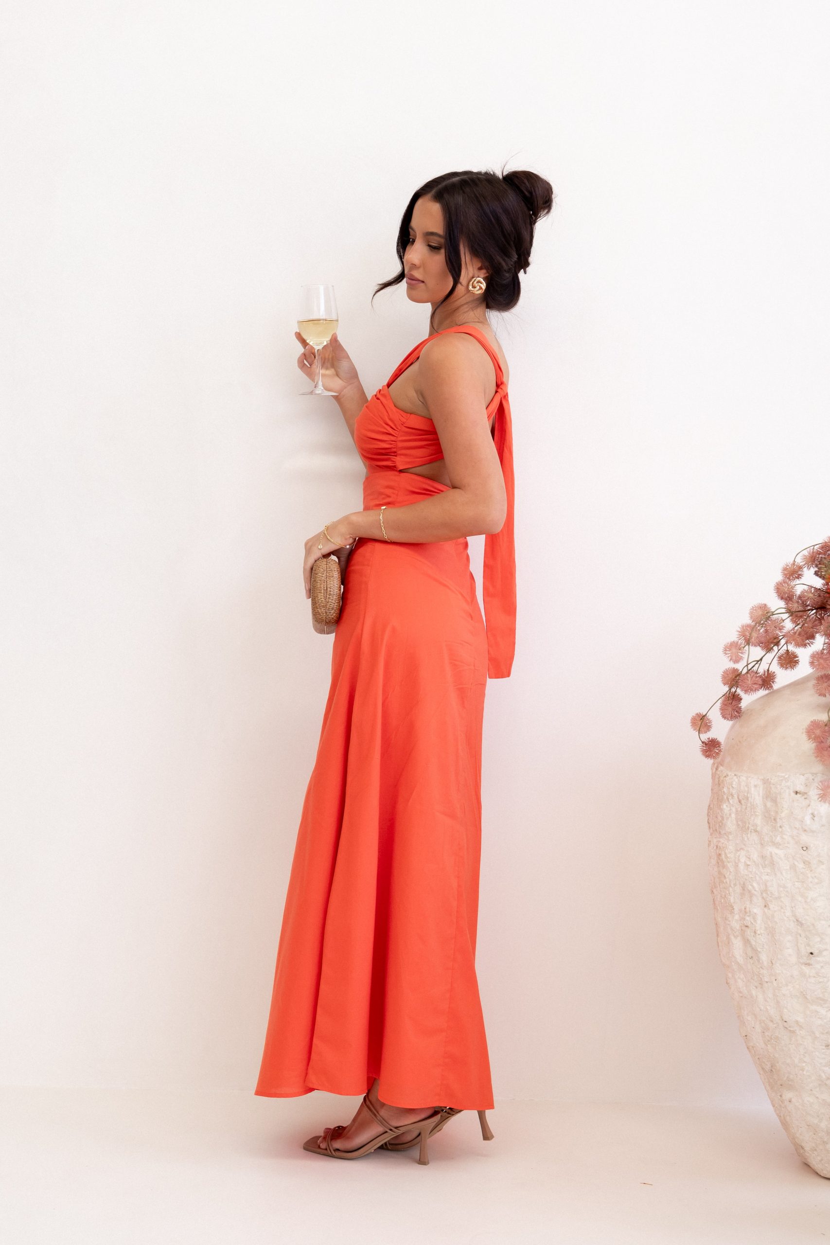Luna One Shoulder Maxi Dress - Tangerine - Image 2