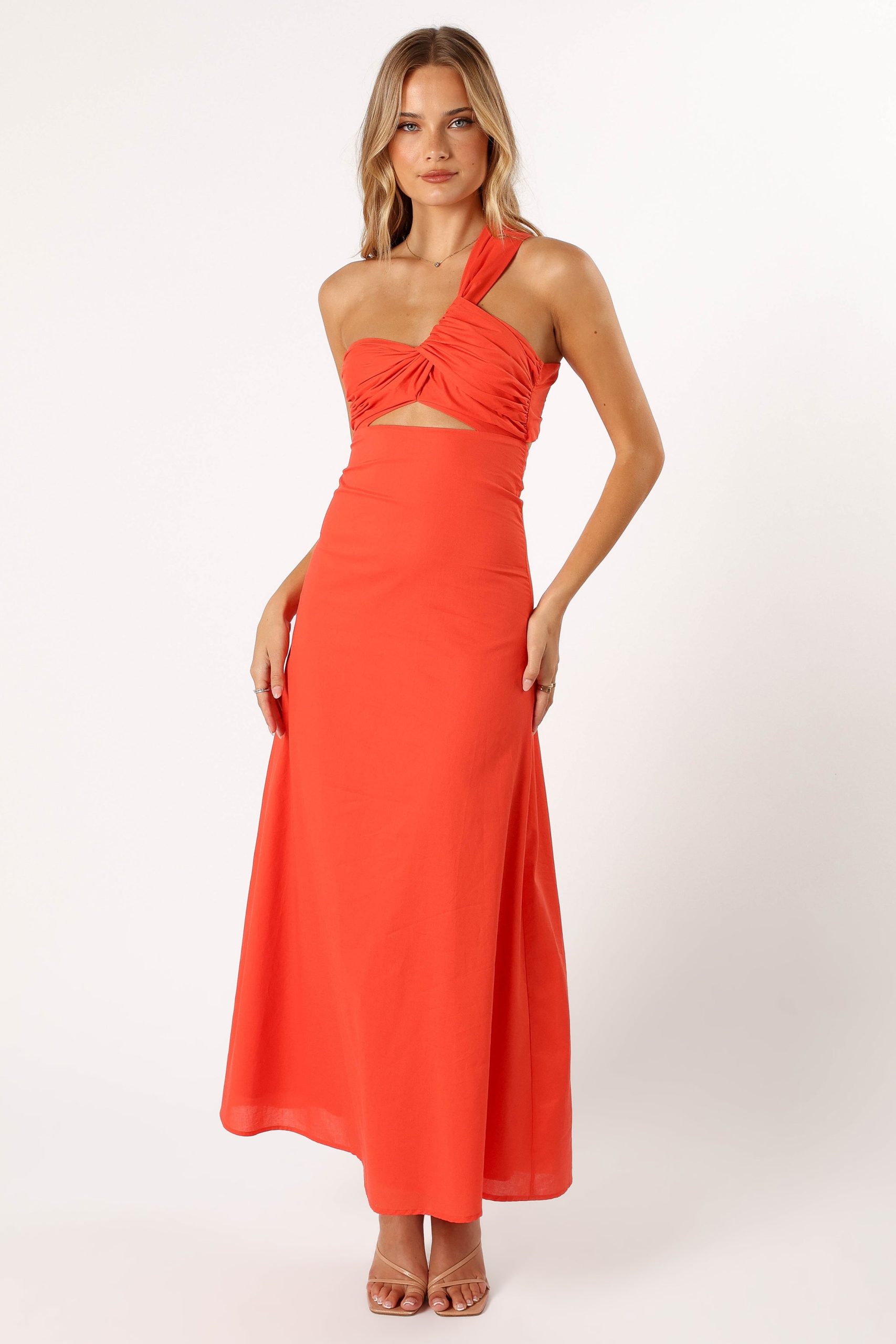Luna One Shoulder Maxi Dress - Tangerine - Image 3