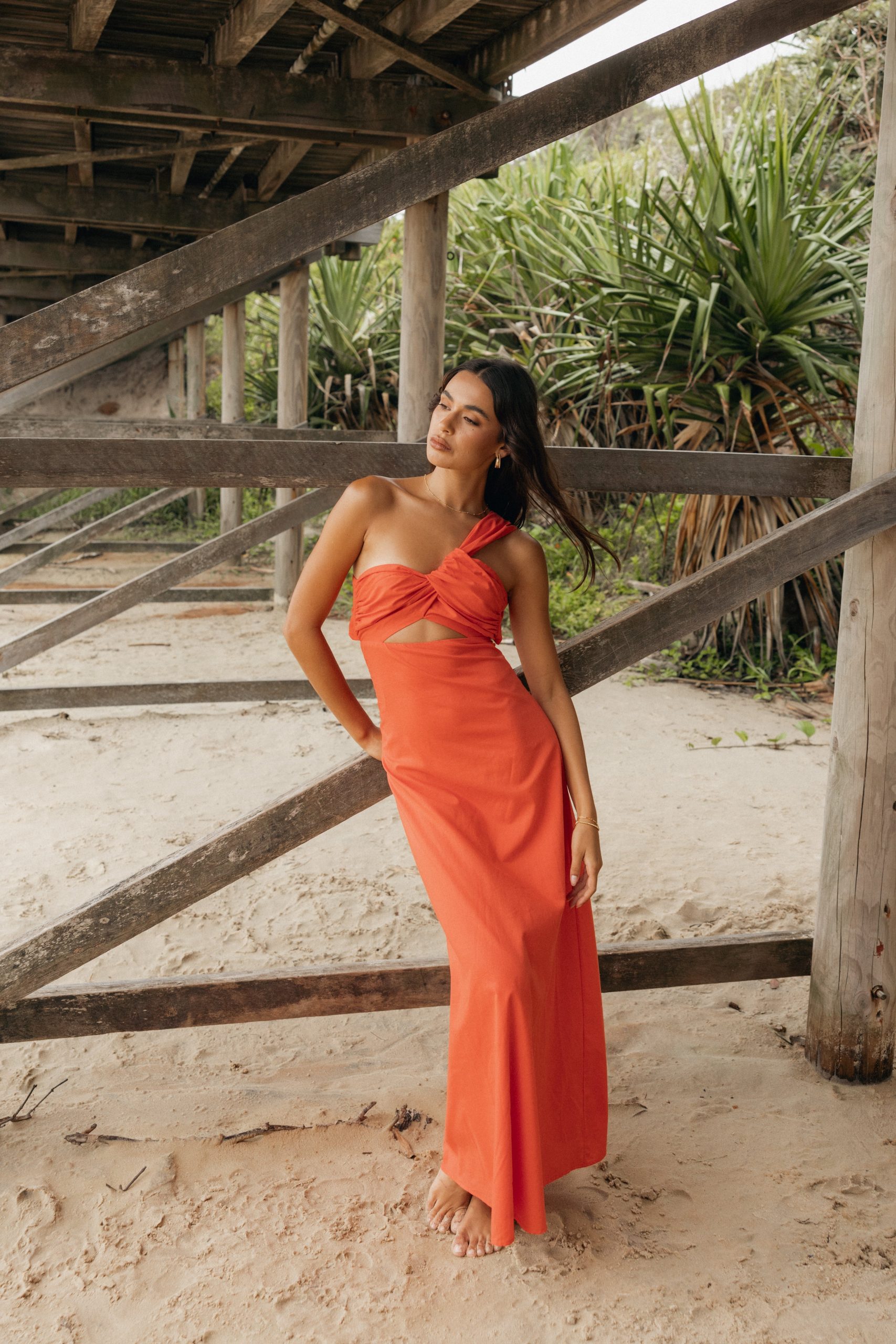 Luna One Shoulder Maxi Dress - Tangerine - Image 11