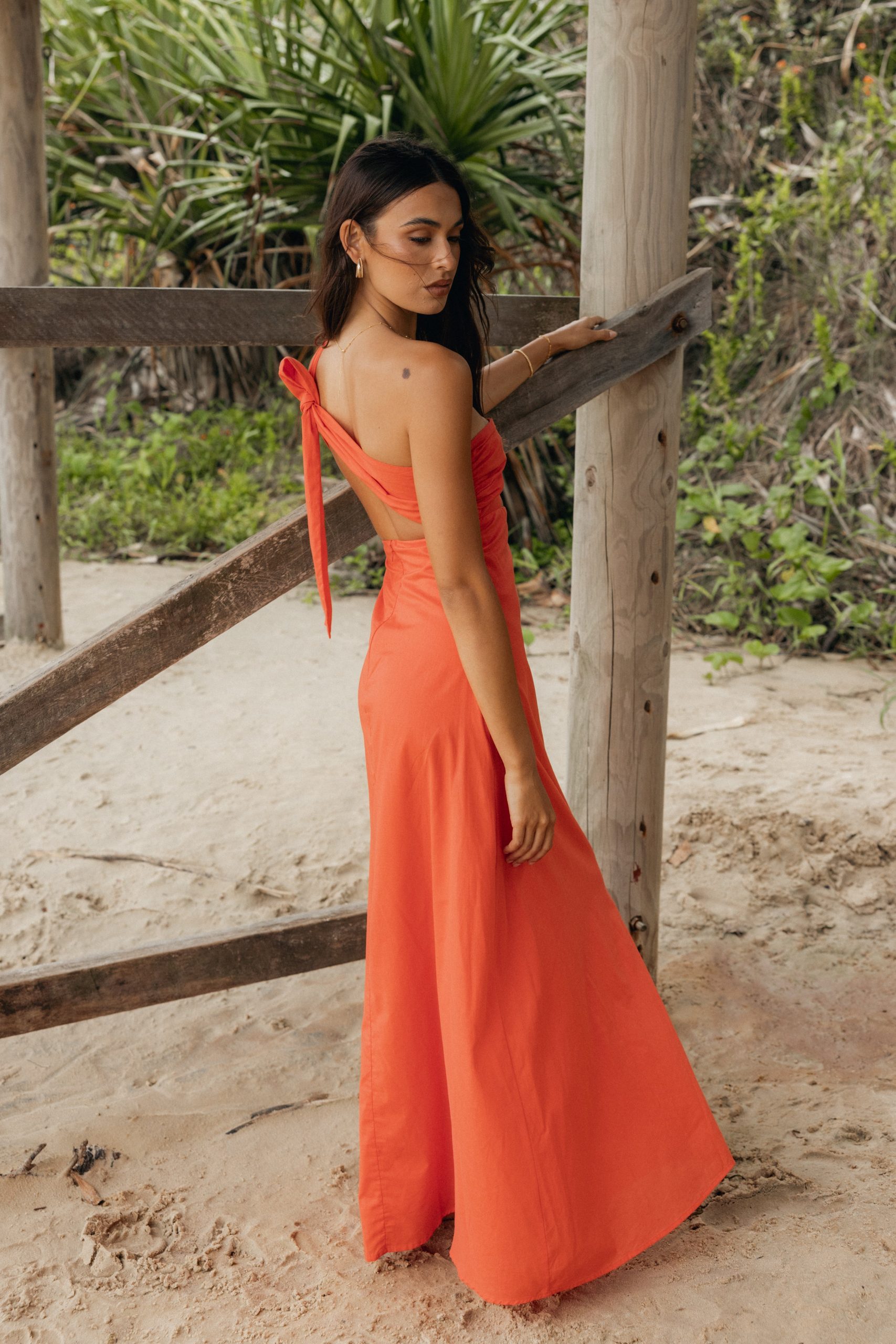 Luna One Shoulder Maxi Dress - Tangerine - Image 10
