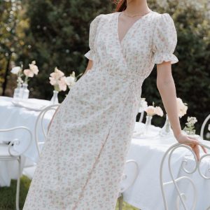 Mabella Midi Dress - Peach Ditsy Floral