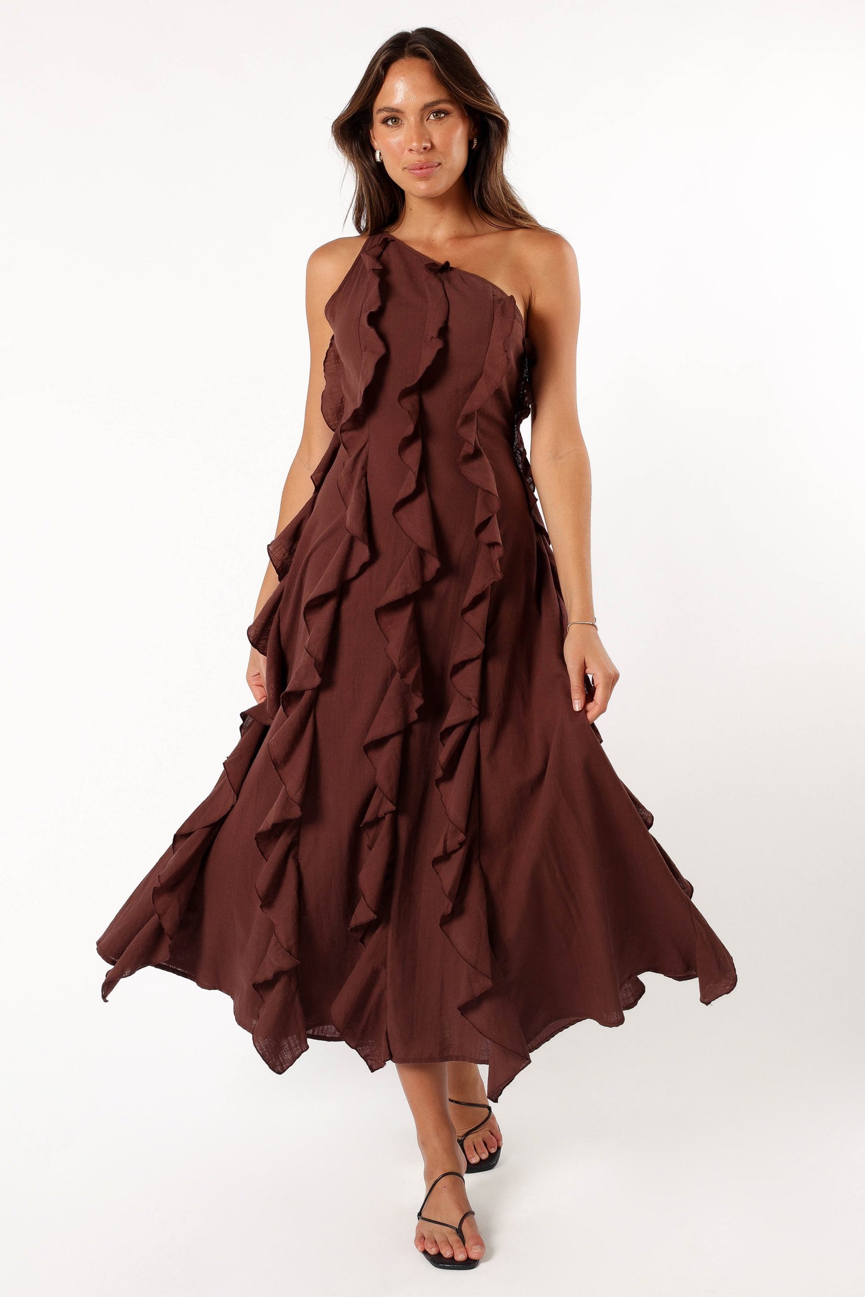 Maggy One Shoulder Dress - Chocolate - Image 3