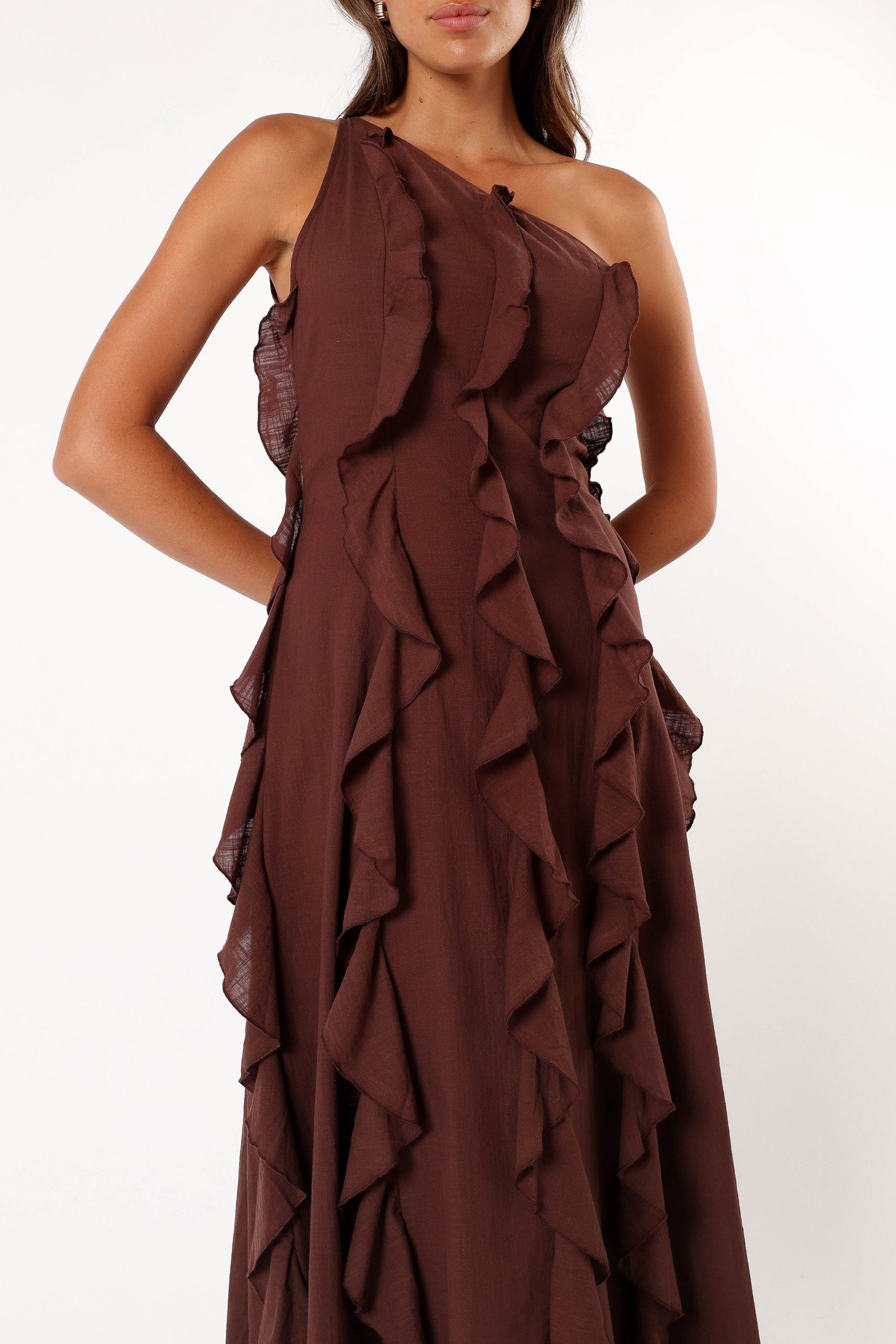 Maggy One Shoulder Dress - Chocolate - Image 2