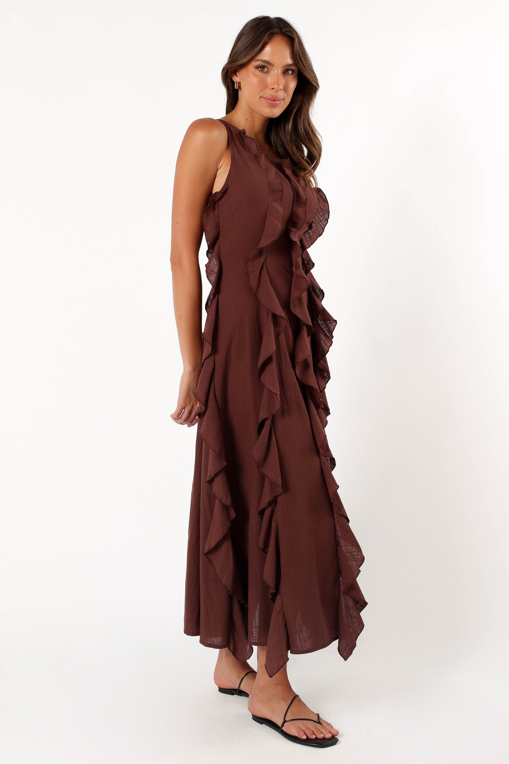 Maggy One Shoulder Dress - Chocolate - Image 6
