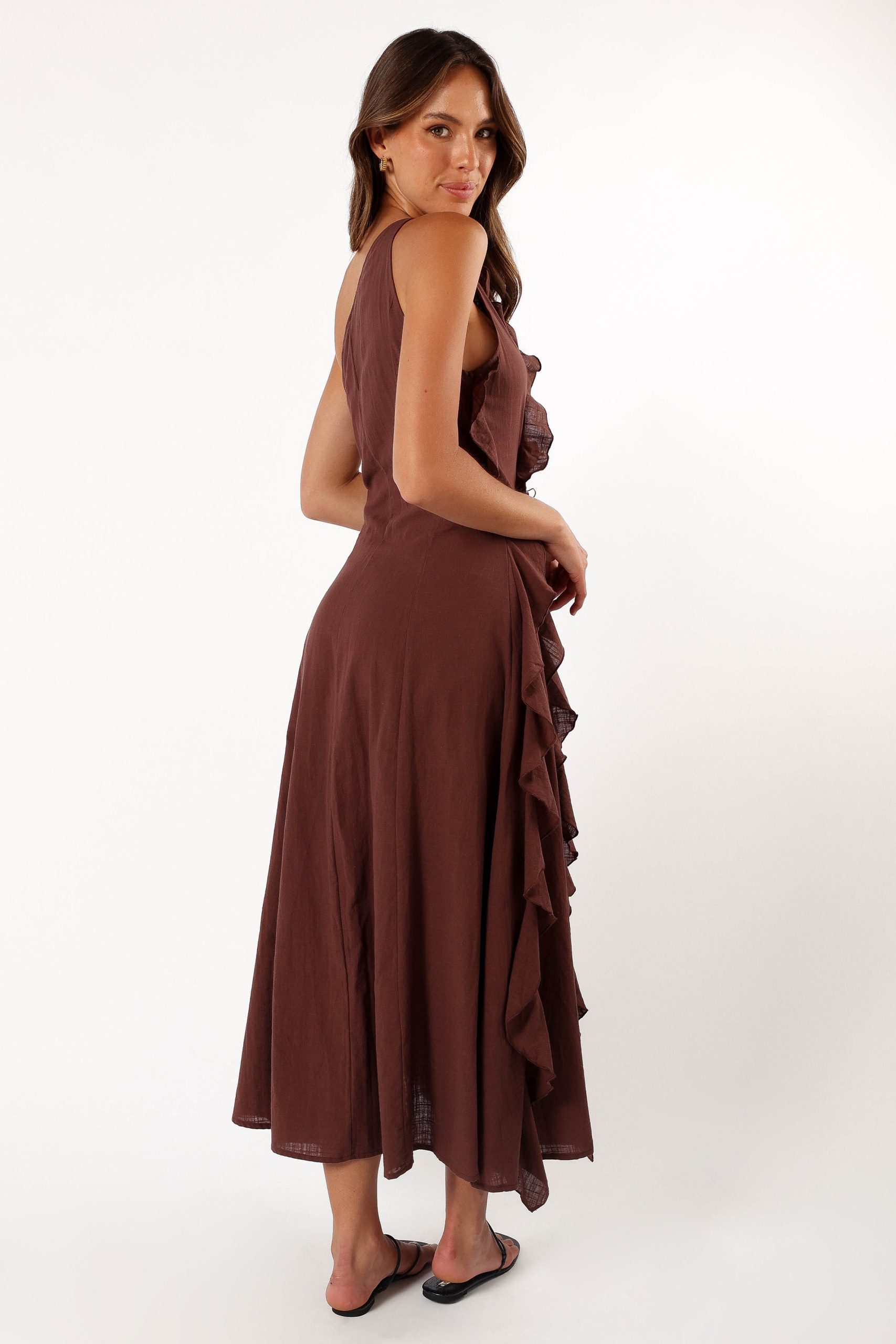 Maggy One Shoulder Dress - Chocolate - Image 5