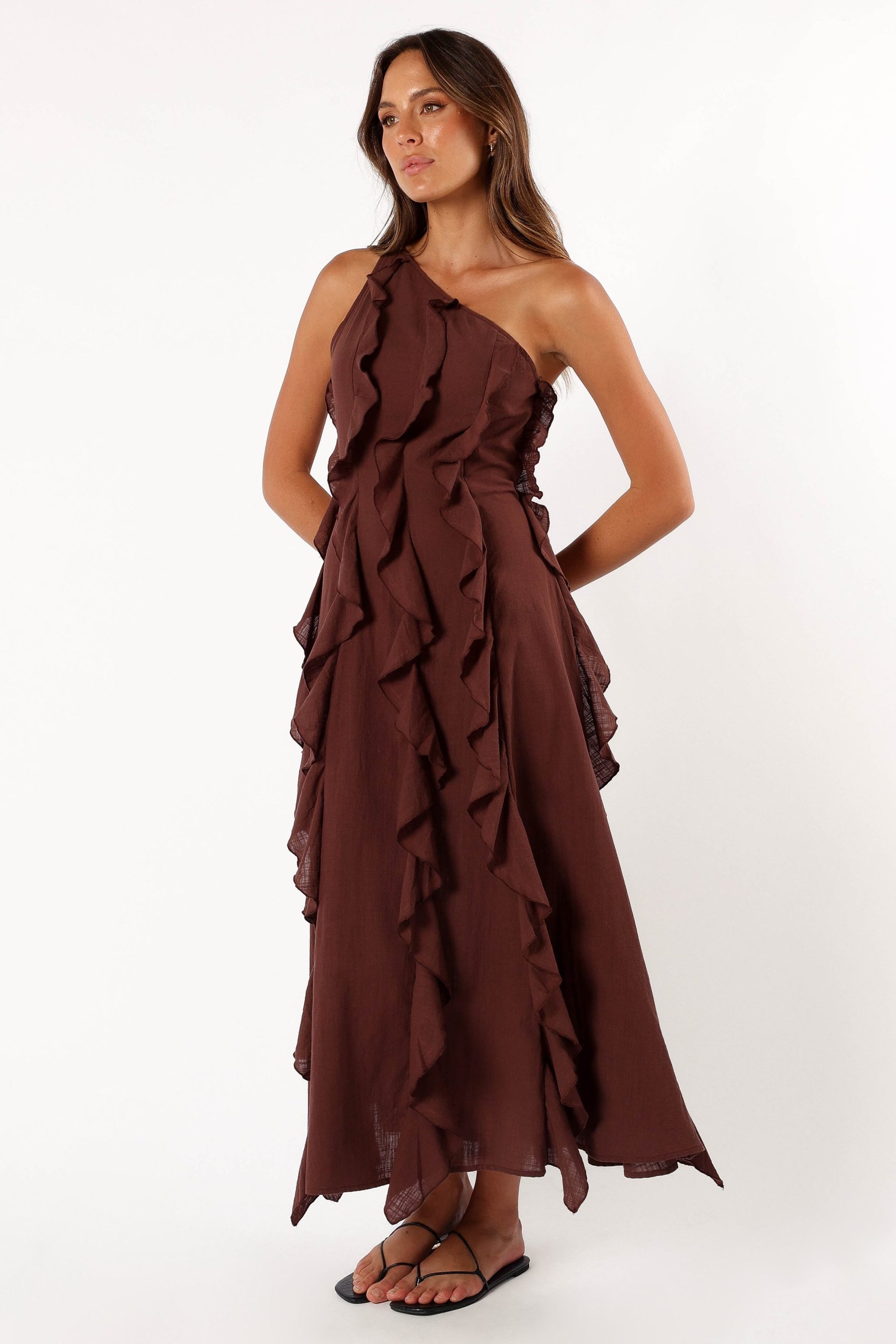 Maggy One Shoulder Dress - Chocolate - Image 4
