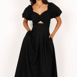 Maria Puff Sleeve Midi Dress - Black