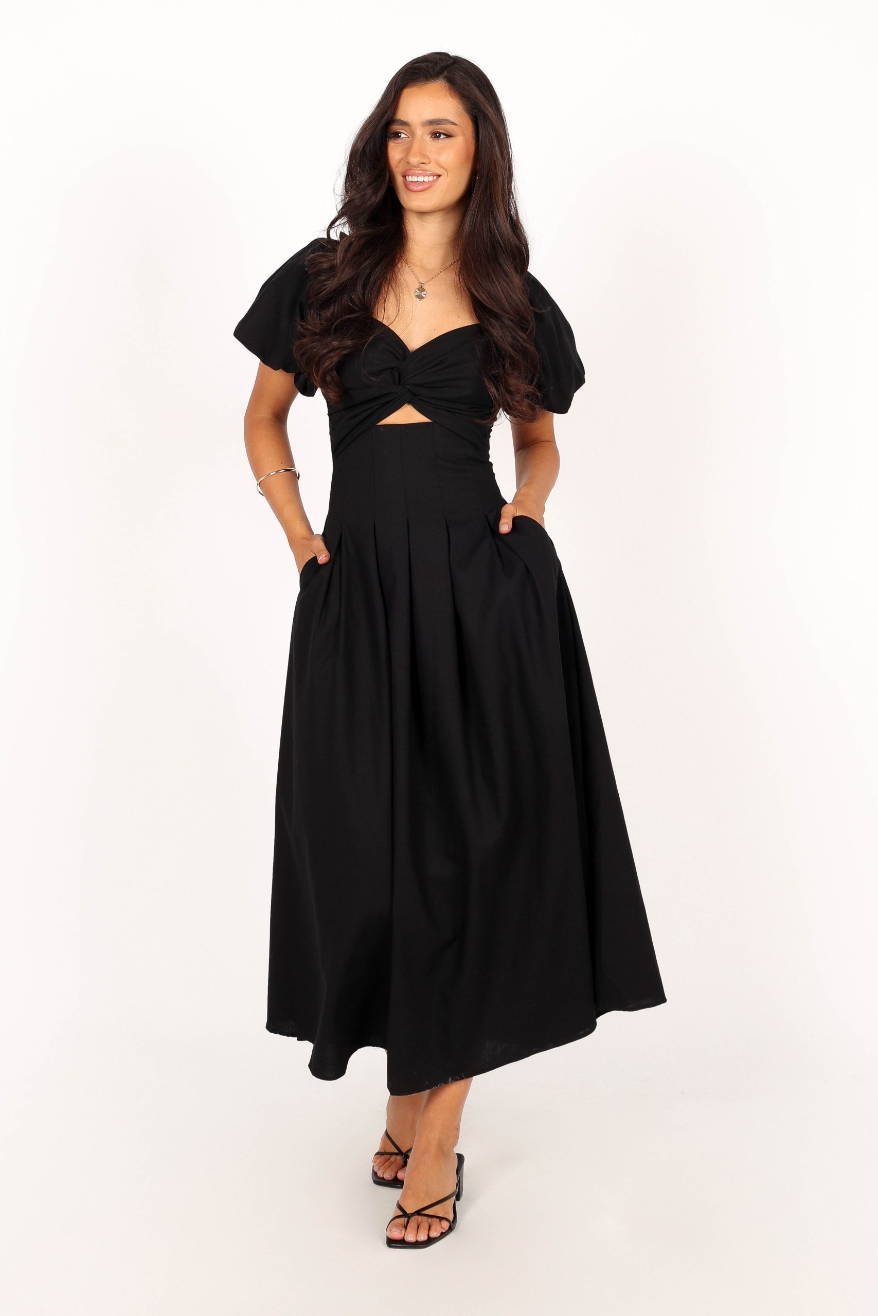 Maria Puff Sleeve Midi Dress - Black - Image 2