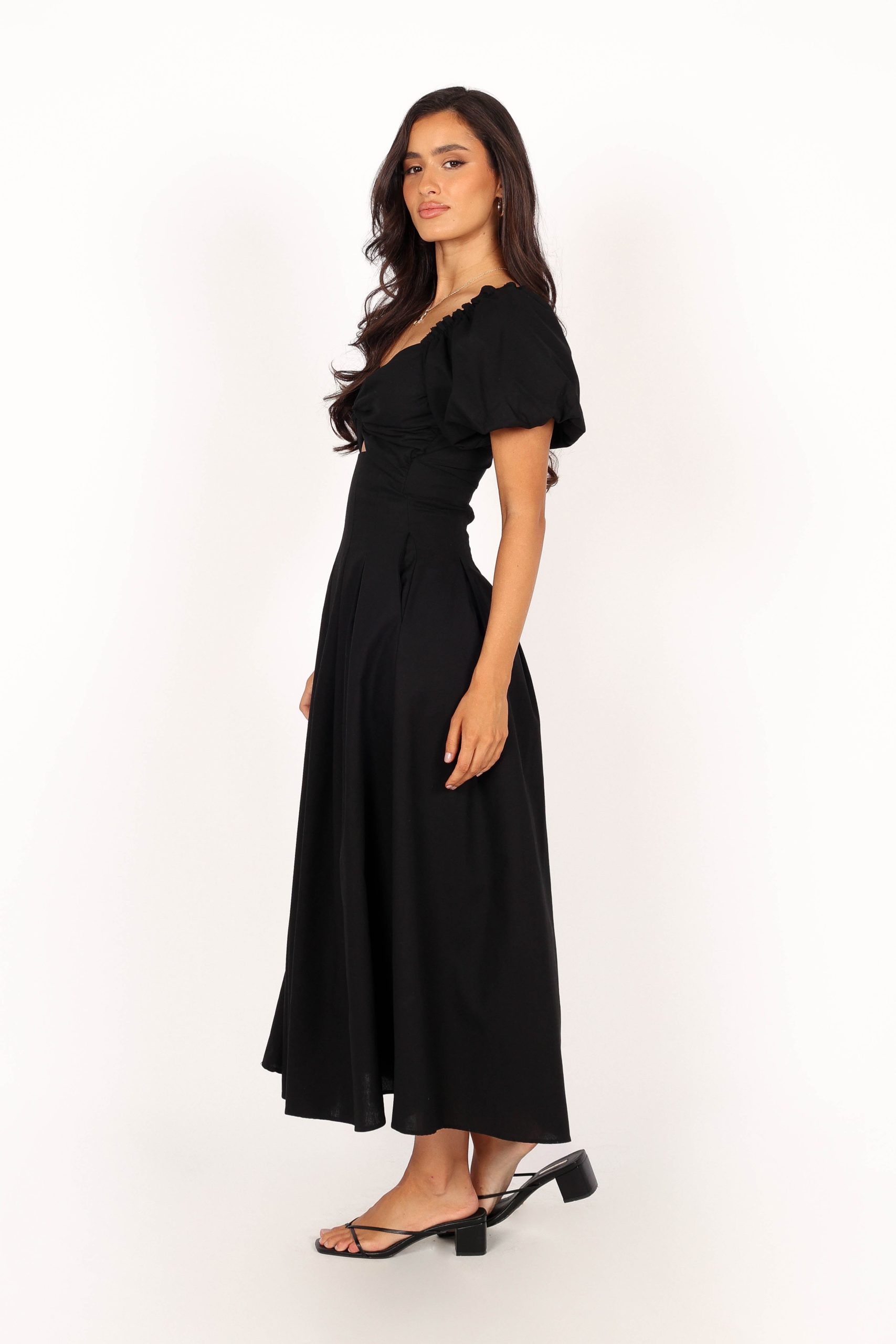 Maria Puff Sleeve Midi Dress - Black - Image 3