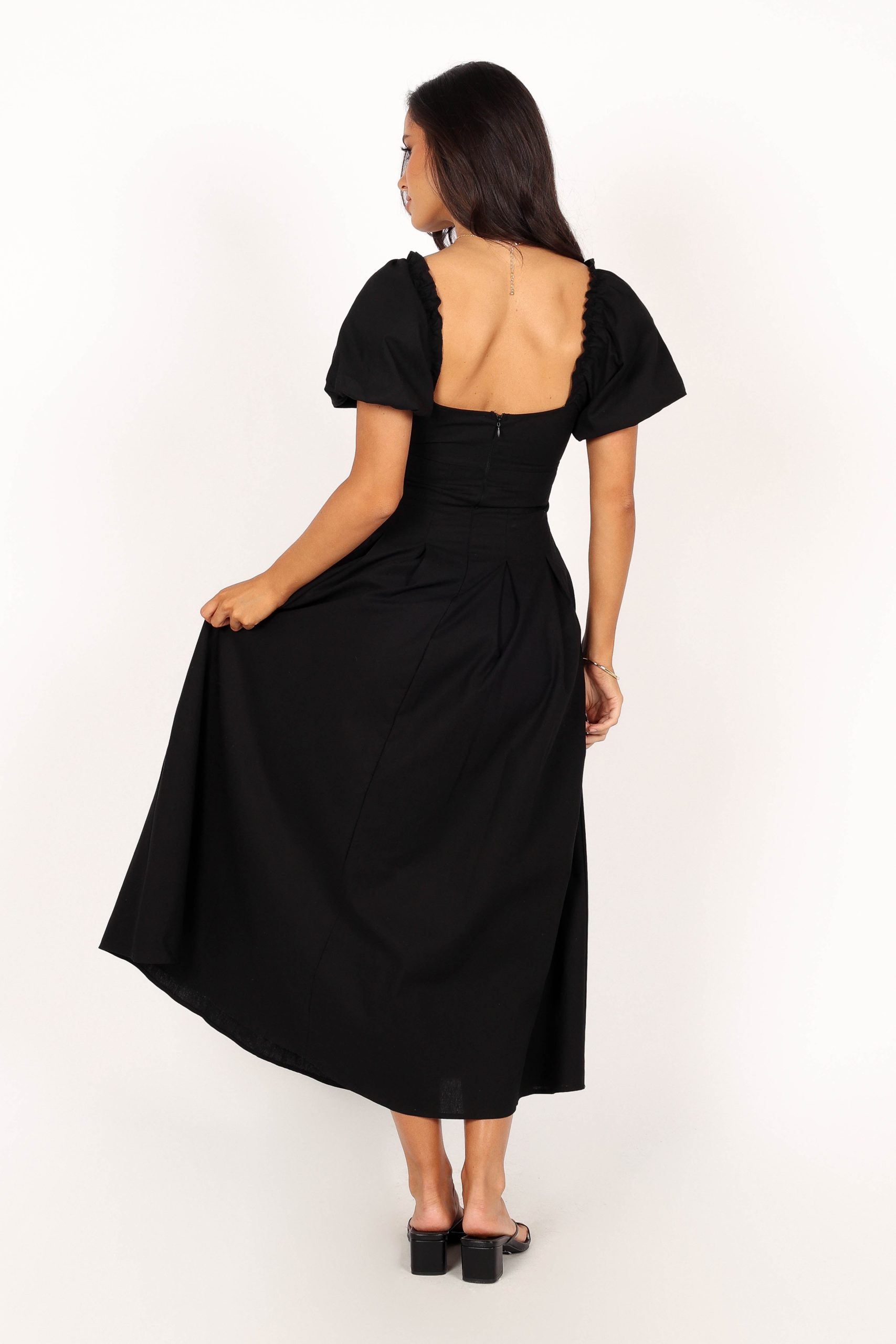 Maria Puff Sleeve Midi Dress - Black - Image 4