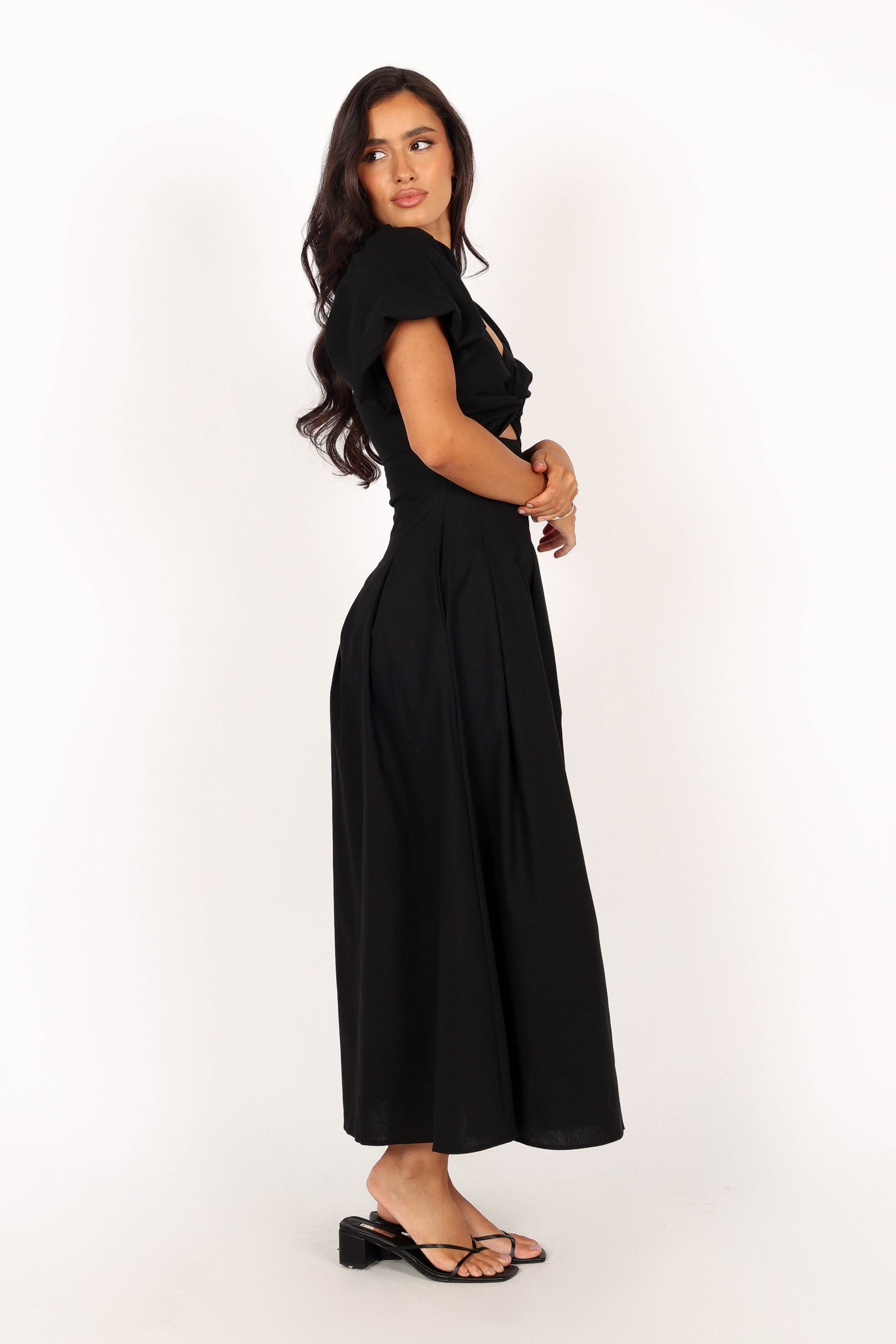 Maria Puff Sleeve Midi Dress - Black - Image 5