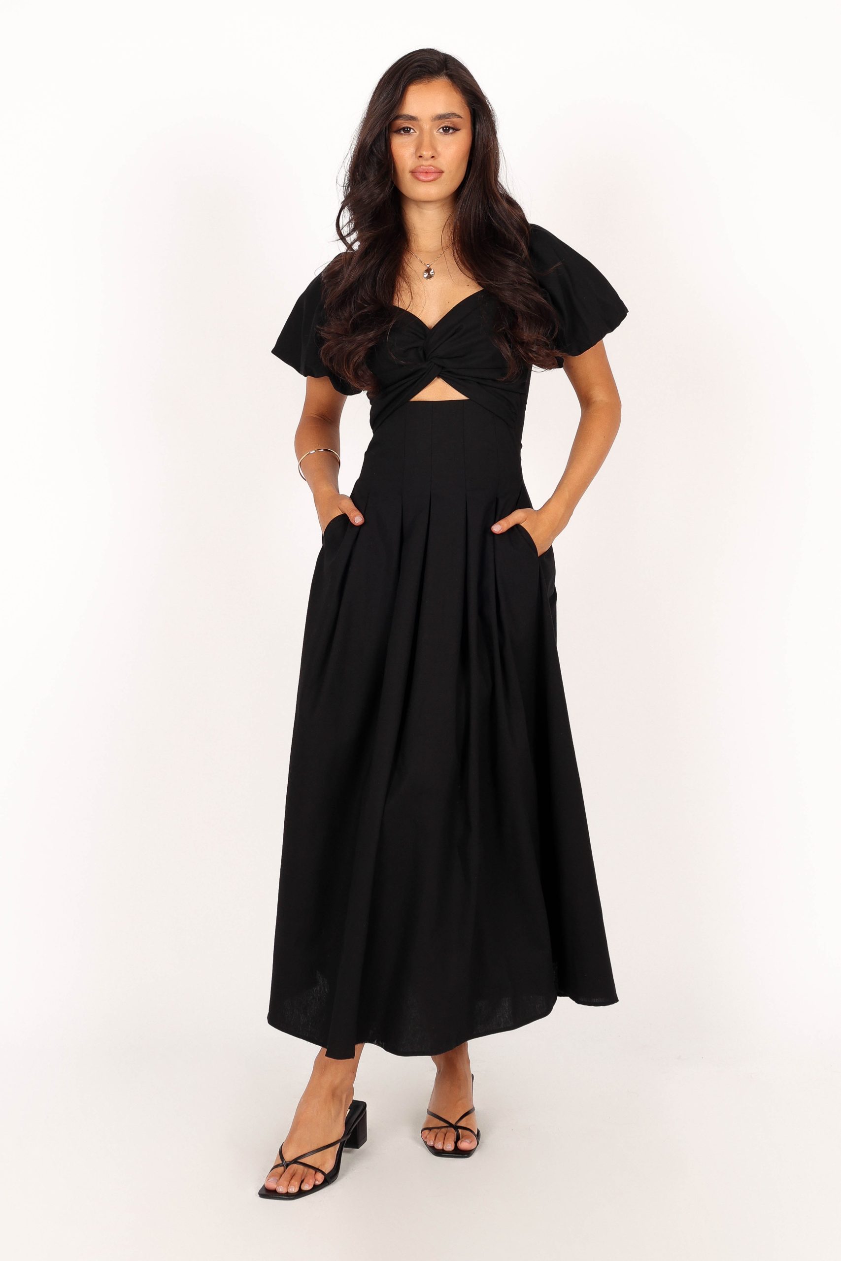 Maria Puff Sleeve Midi Dress - Black - Image 6