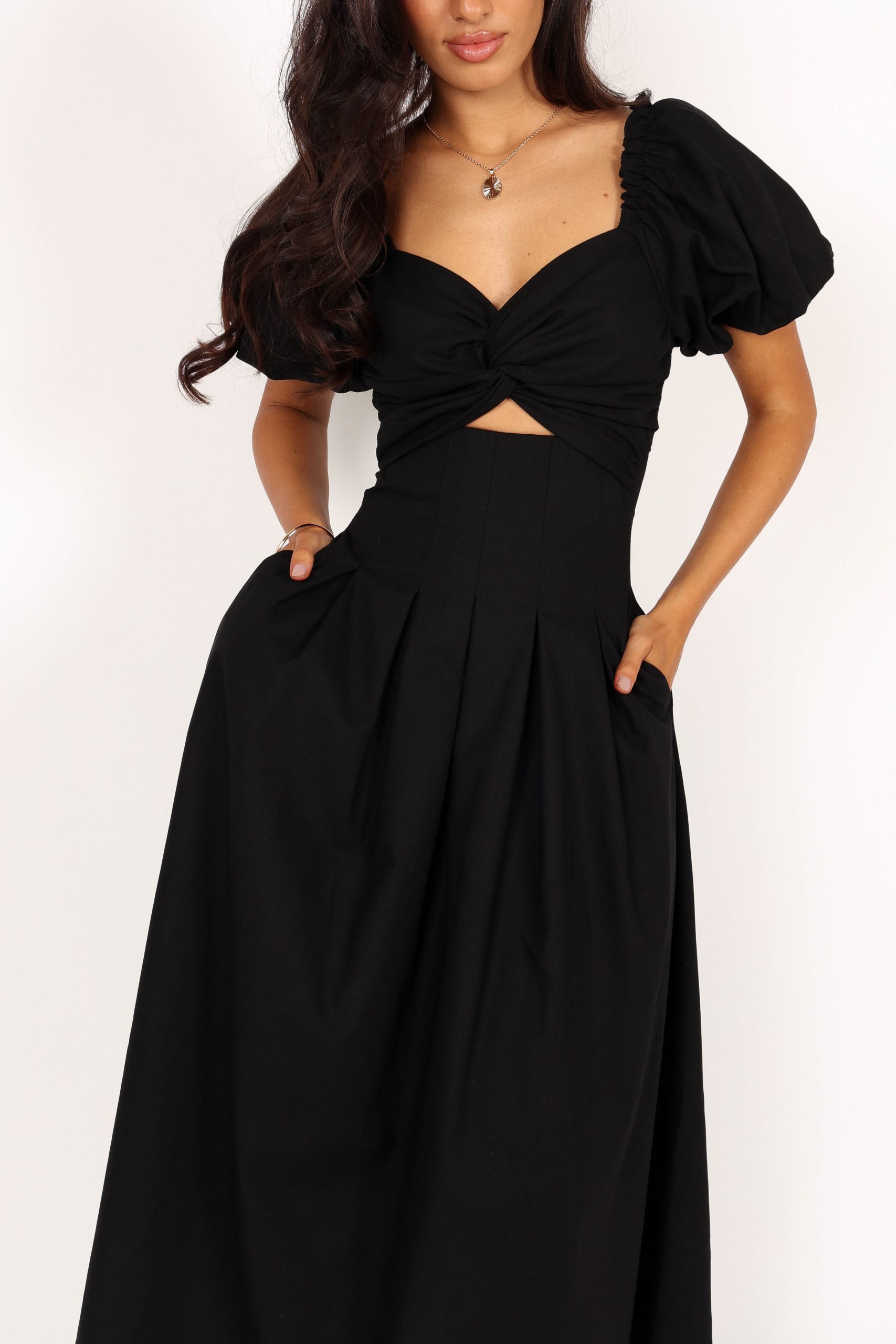 Maria Puff Sleeve Midi Dress - Black - Image 7