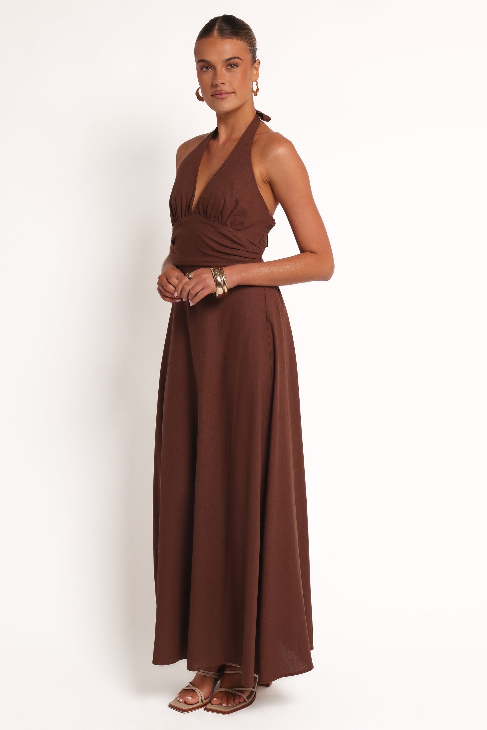 Marie Halterneck Maxi Dress - Chocolate - Image 3