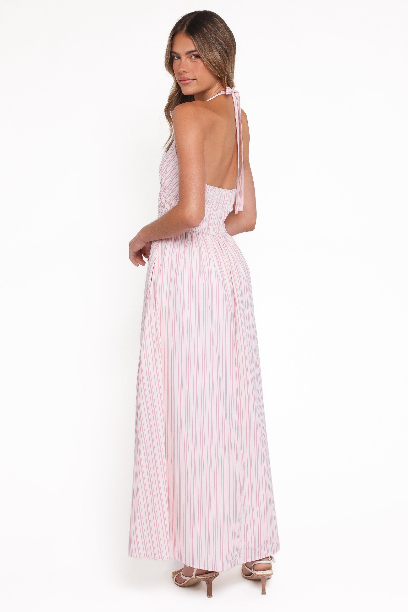 Marie Halterneck Maxi Dress - Pink Stripe - Image 5