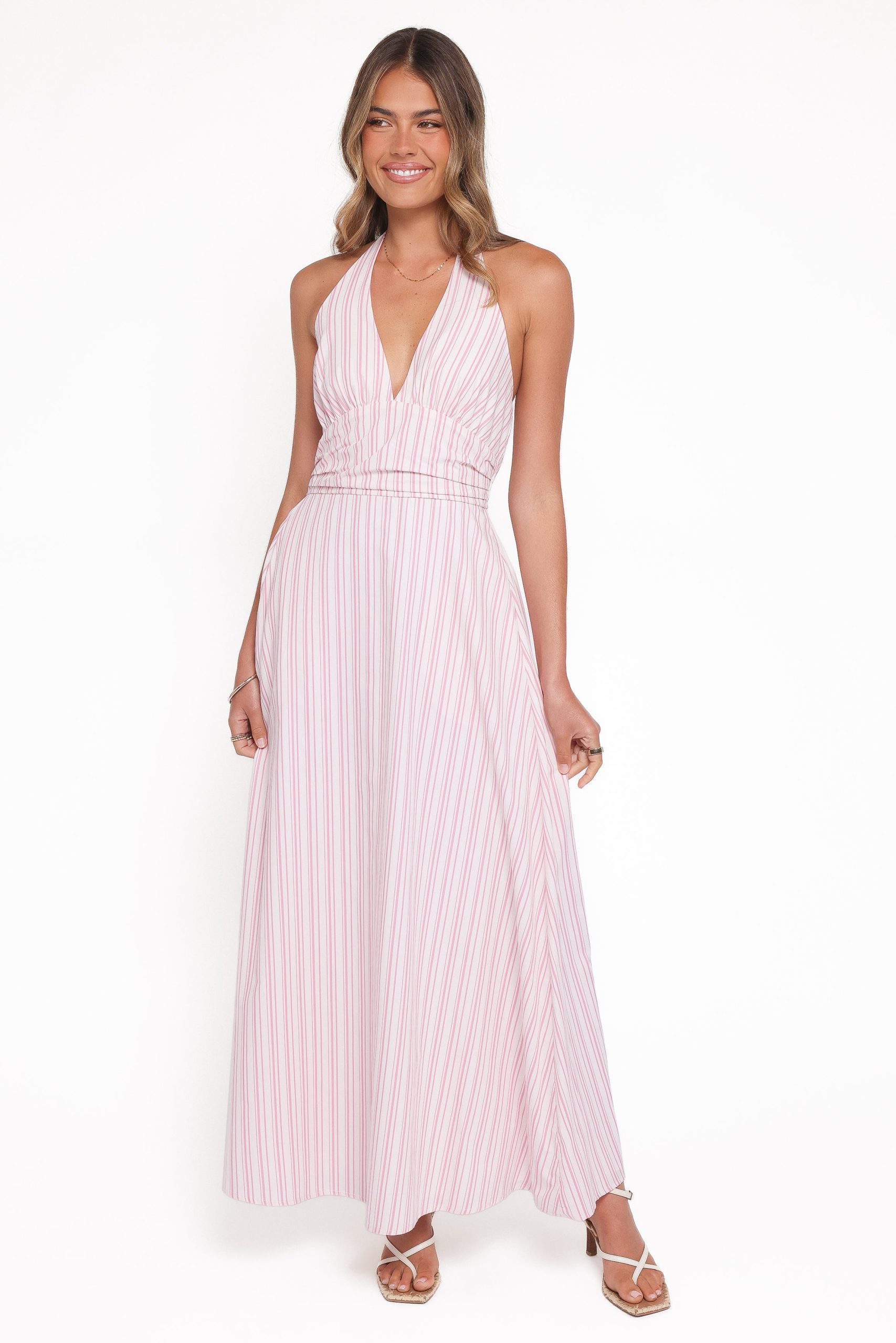 Marie Halterneck Maxi Dress - Pink Stripe - Image 6